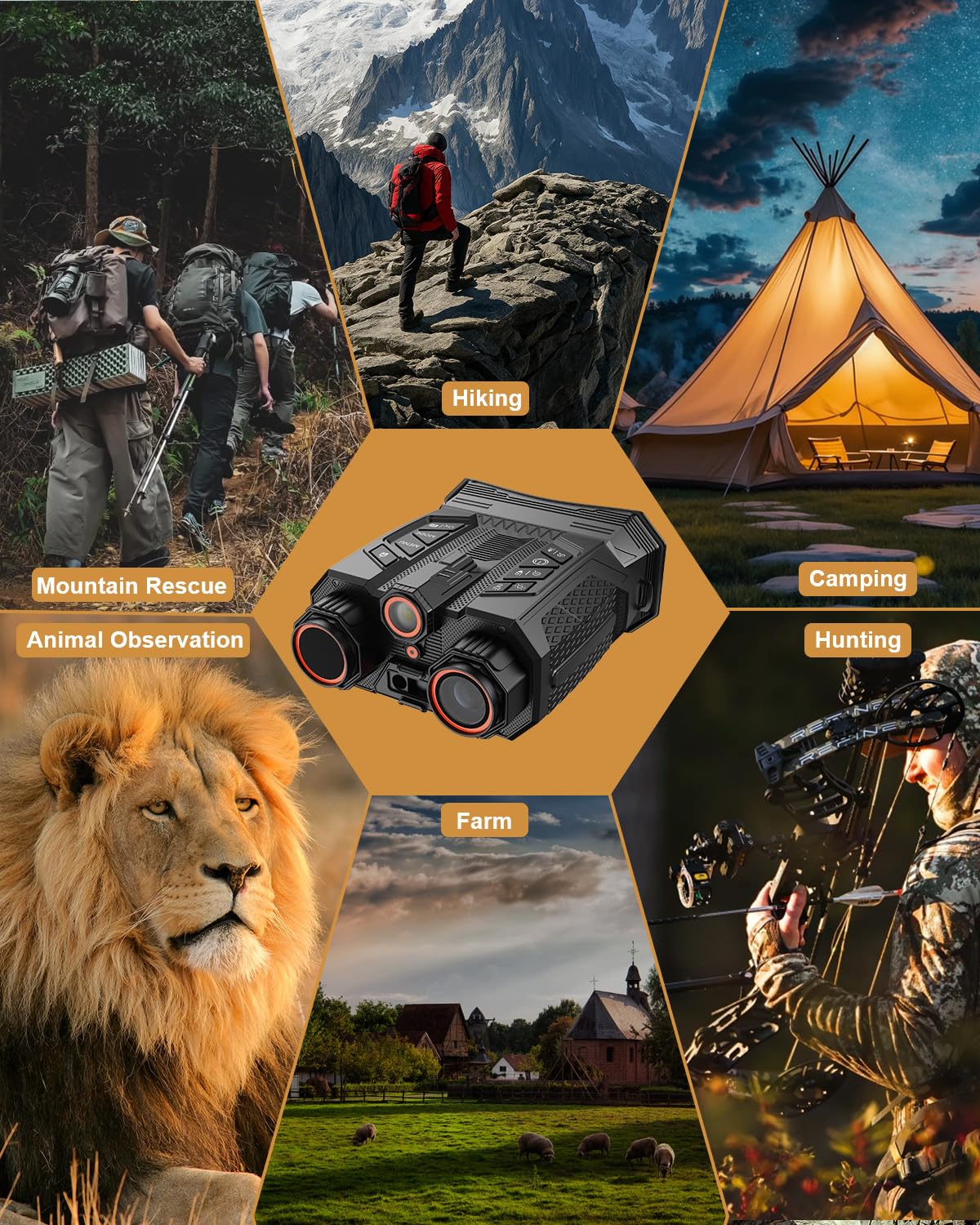 4K Night Vision Goggles with Rangefinder | 16X Zoom Night Vision Binoculars, 4'' LCD Screen with Infrared, 10000mAh Rechargeable Battery, 64GB TF Card, Video and Sound Recording for Camping, Black