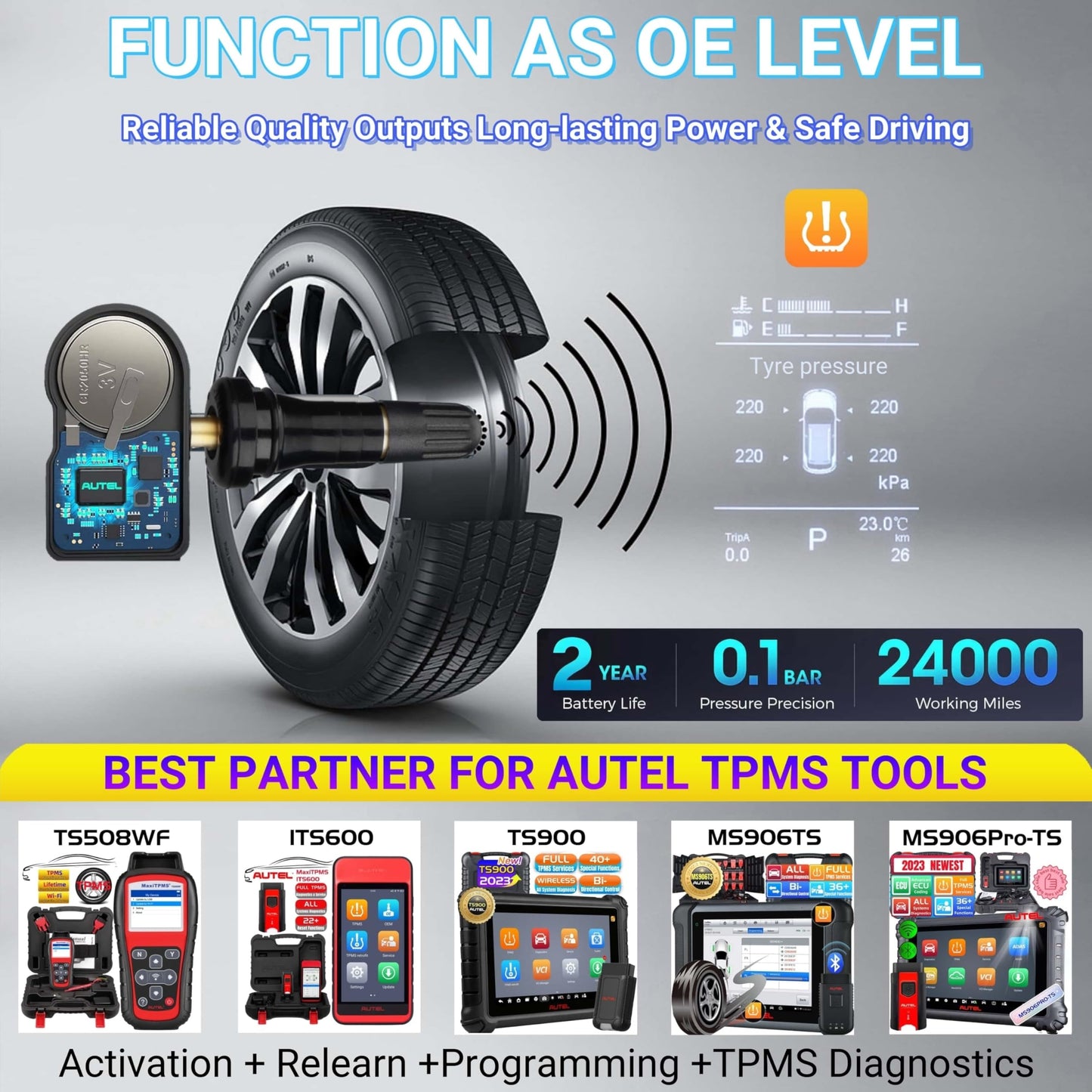 Autel TPMS Sensors Set of 4, Rubber Stem Tire Pressure Sensor, 315MHz & 433MHz MX Sensor, Programmable Tire Sensor Replacement, Work w/ TS408S TS501 TS508WF TS601 TS608 TS900 ITS600 PRO MK808TS