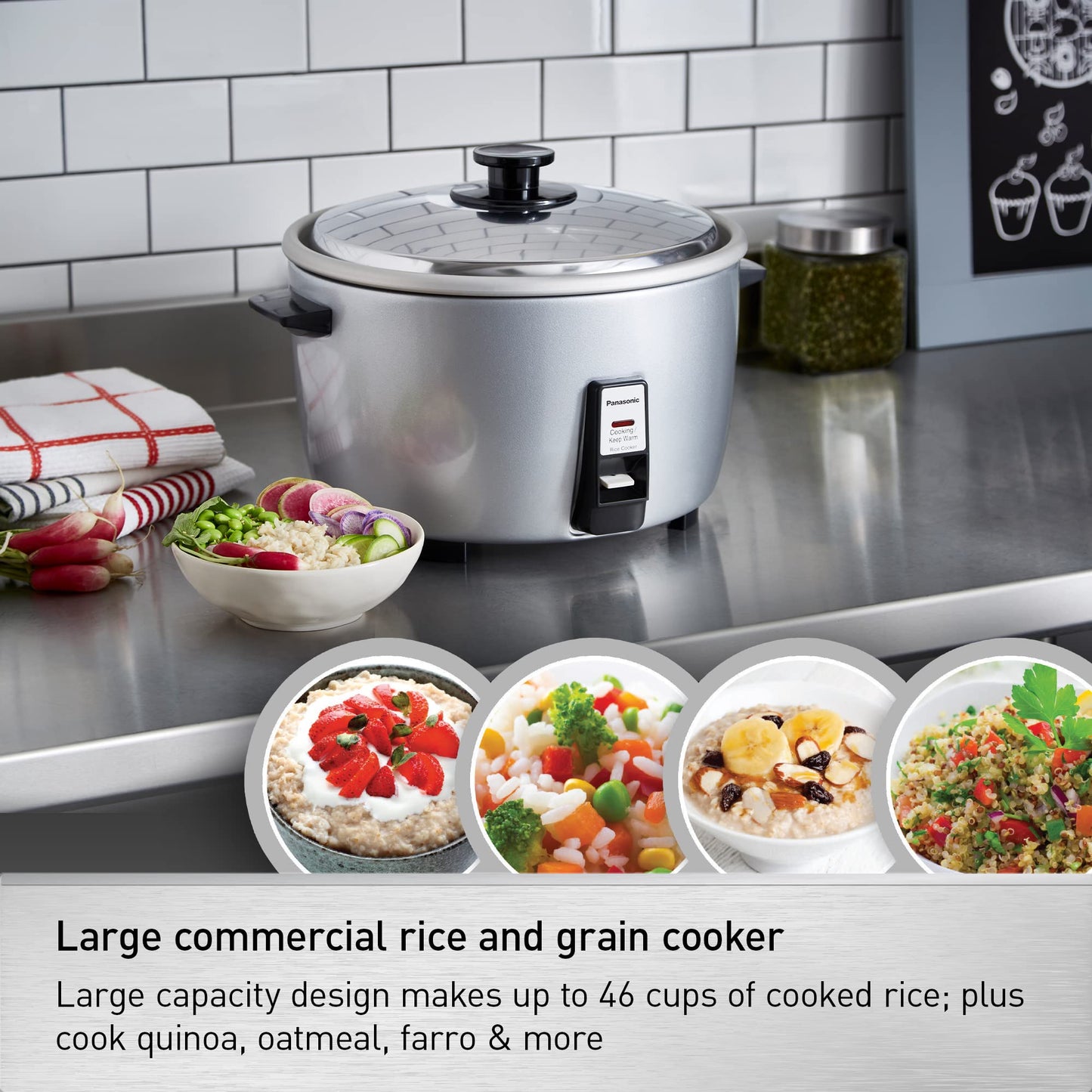 Panasonic Commercial Electric Rice Cooker, 120V Large Capacity 46-Cup (Cooked), 23-Cup (Uncooked) with One-Touch Operation - SR-GA721L - Silver