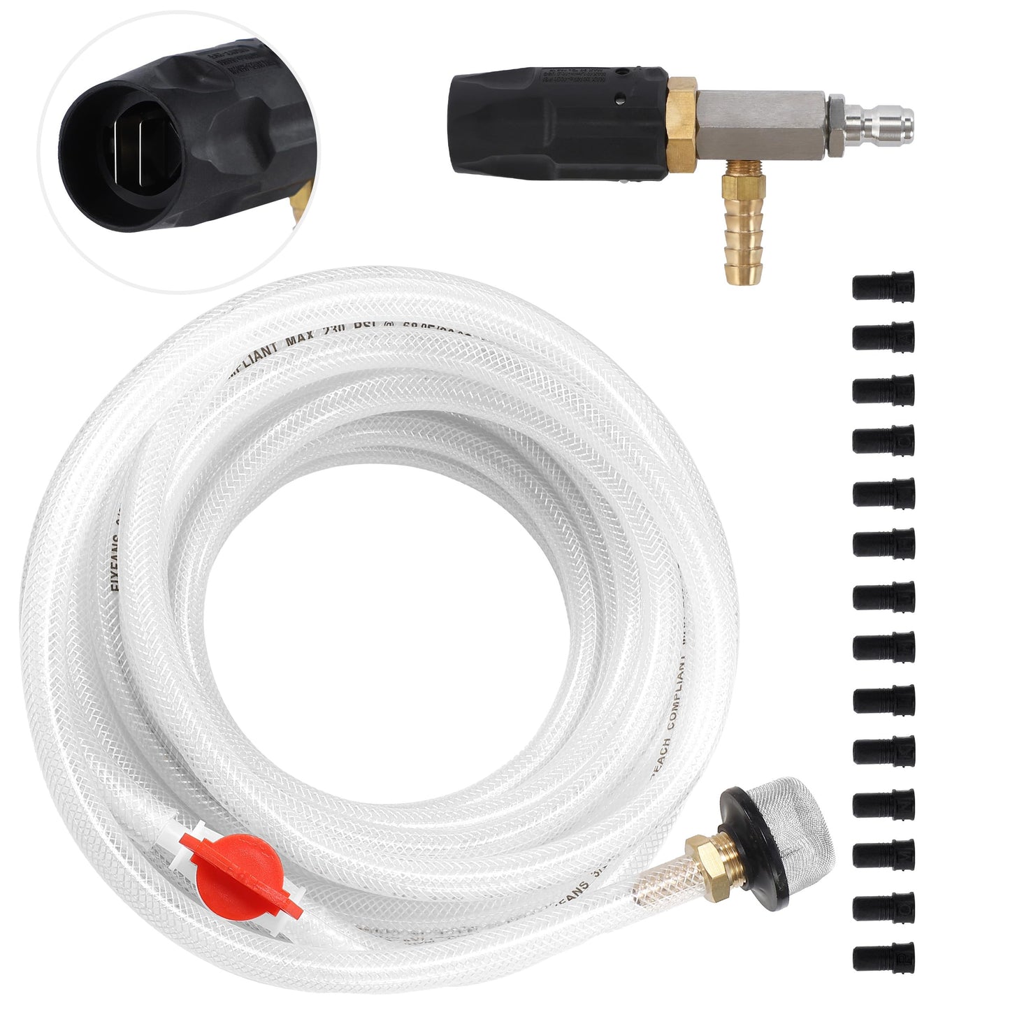 FIXFANS Adjustable Pressure Washer Long Range Nozzle 4-4.5 GPM with 45 FT Braid Hose, Downstream Injector Power Washer Spray Nozzle, External Chemical Injection, 1/4'' Quick Connect, 2500 to 4000 PSI