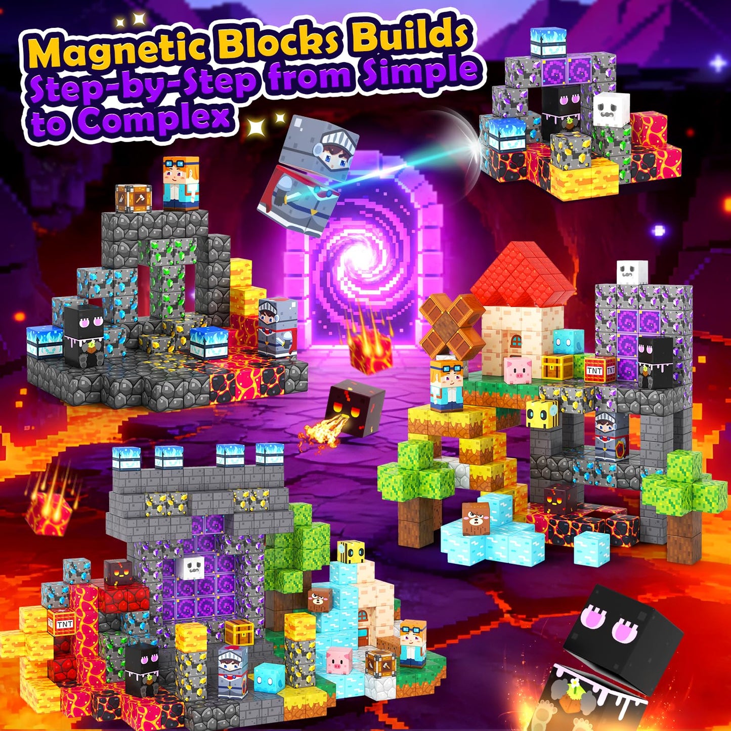 Soyee Magnetic Blocks 200 PCS - Magnetic Building Cubes Toys Build Mine Magworld Craft Cubes Portal Theme STEM Toys for Kids Ages 3-5 4-8 8-12 Birthday Gifts Boys Toys Ages 6-8