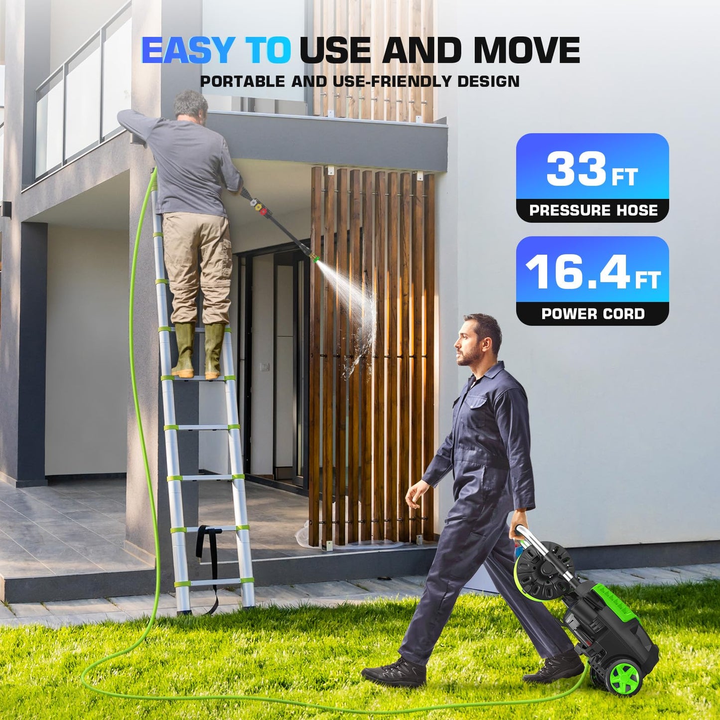 4800PSI Electric Pressure Washer- 3.8GPM High Power Washer with 33FT Hose Reel, 4 Spray Tips and Soap Bottle for Car Washing, Fence Cleaning, Patio Maintenance（Upgraded） (Green)