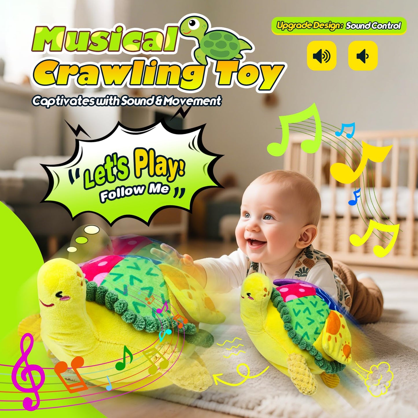 Esjay Baby Toys 6-12 18 Months, Crawling Musical Turtle Plush Tummy Time Toy, Dancing Bouncing Recording Walking Sensory Toys for 6 Month+ Old Infants, Gifts for 1 2 3 Year Old Boys Girls Toddlers