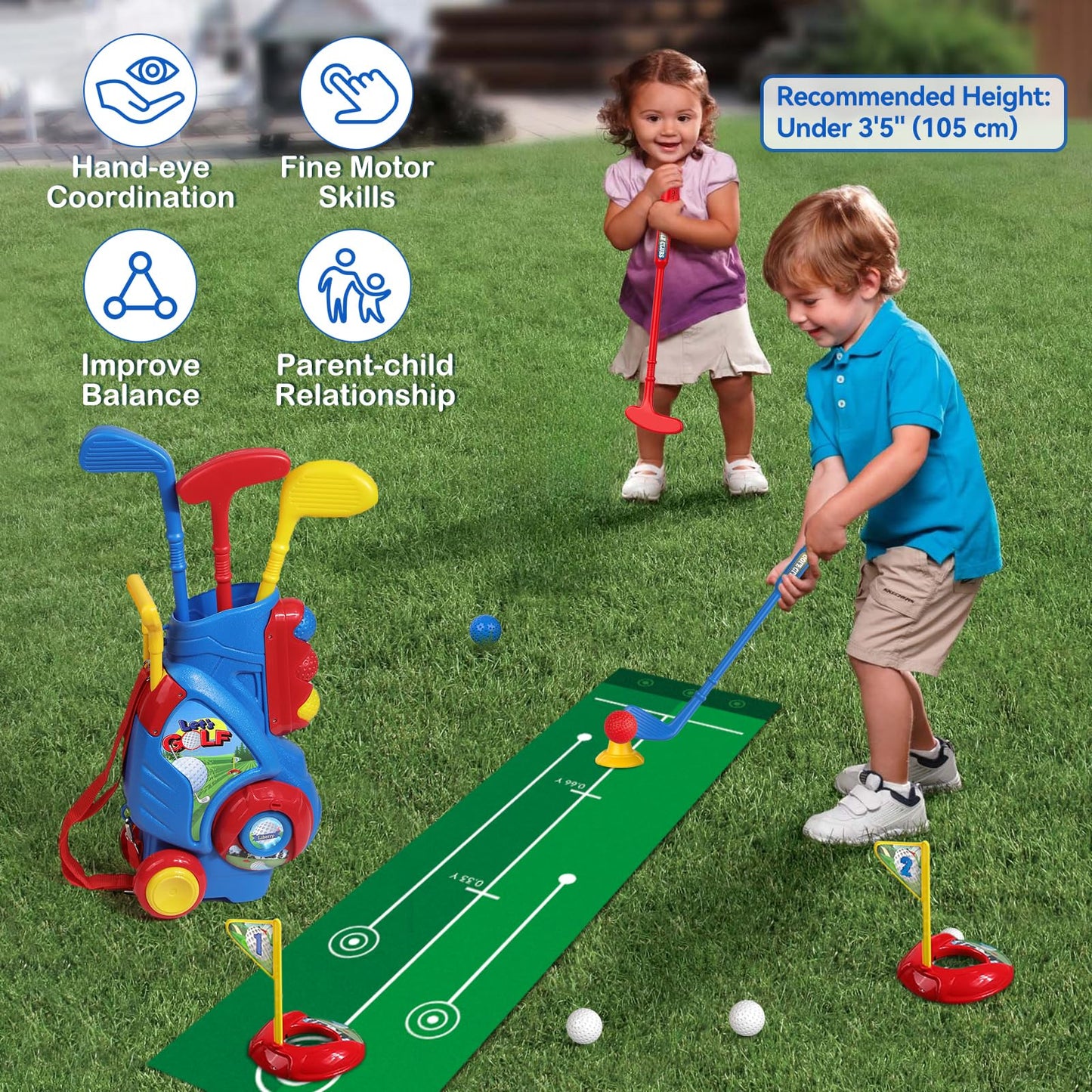 Liberry Toddler Golf Set for 2 3 4 Years Old Boys Girls, Upgraded Kids Golf Clubs Set with Cart, Putting Mat, Outdoor Indoor Sports Toy Birthday Gift, Blue