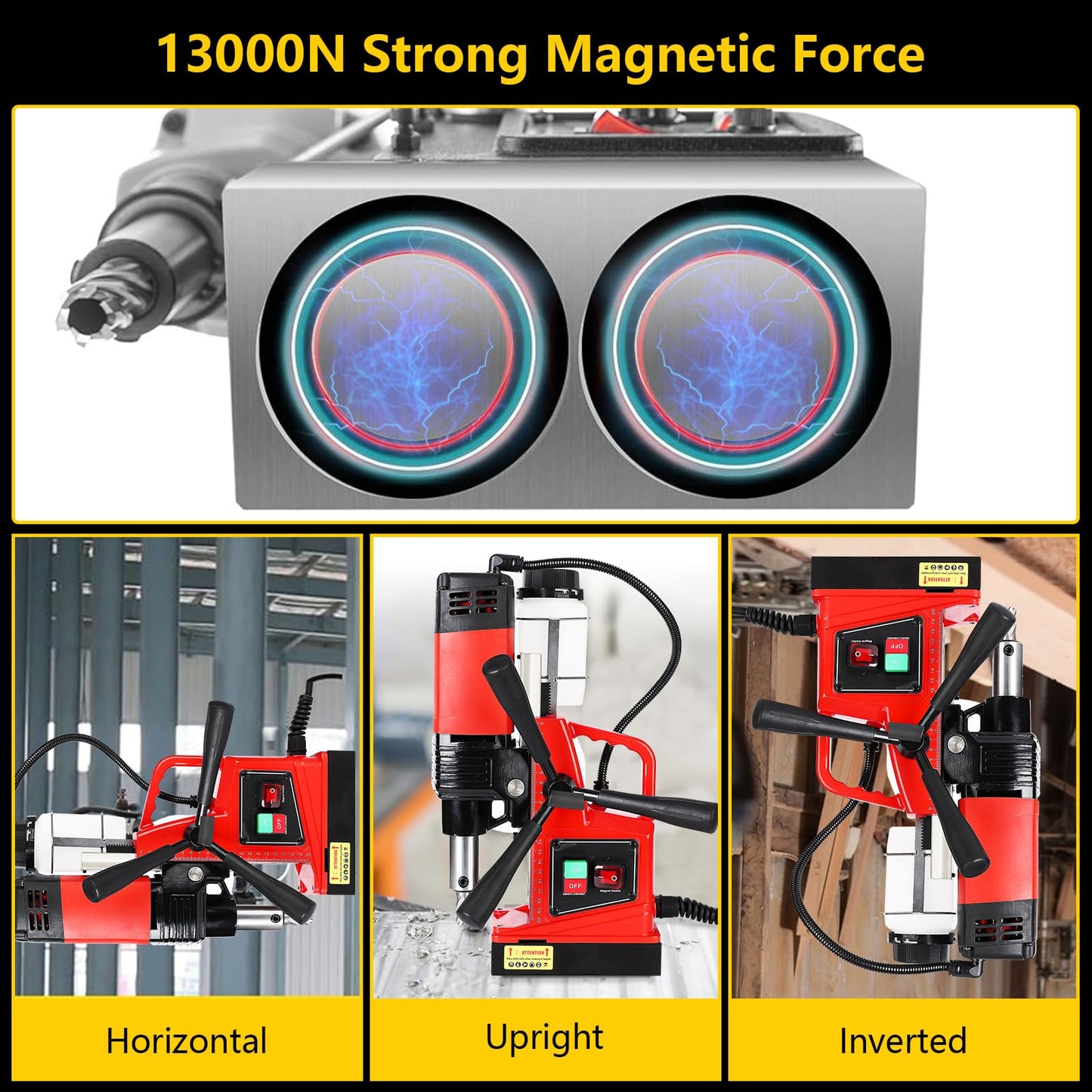 GARVEE Mag Drill Press, 1300W 1.6 in Boring Diameter 2922 lbff/13000N Electric Magnetic Drill with 11Pcs Drill Bits for Industrial Home Improvement Power Magnetic Drill Presses