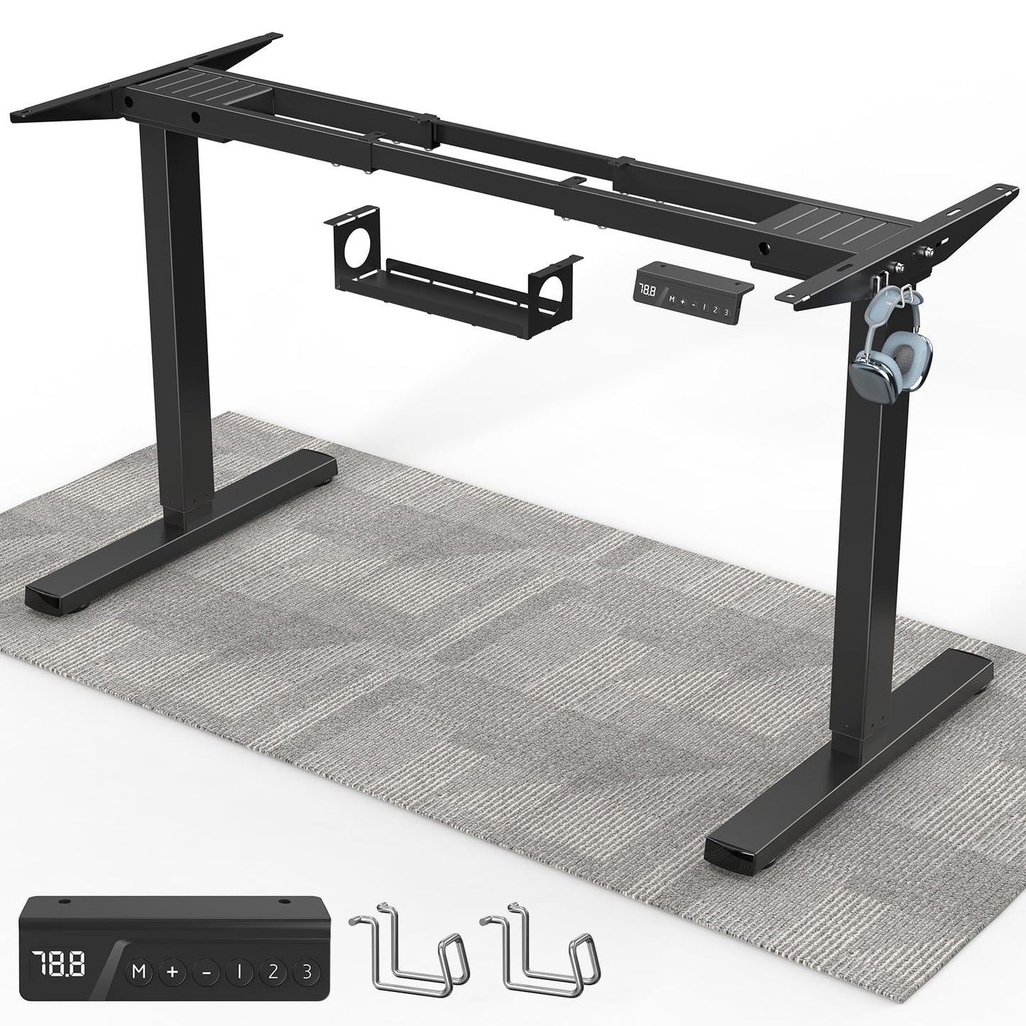 Xyndyx 264 lbs Capacity Dual Motor Electric Standing Desk Frame, Height Adjustable Sit Stand up Desk Legs for 39.4” to 74.8” Desktop, Anti-Collision Function, Cable Tray, 2 Hooks, Black Frame Only