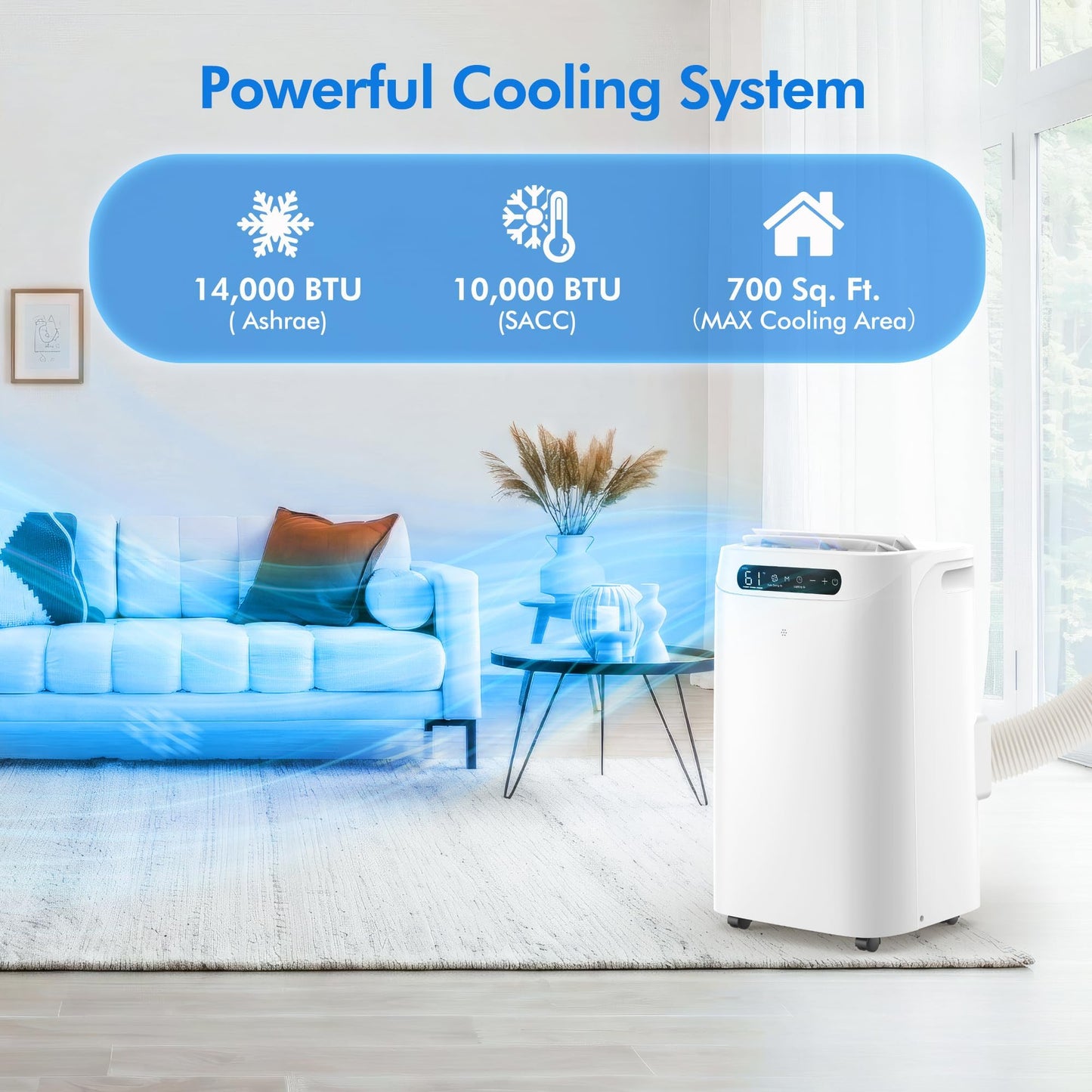 14000 BTU Portable Air Conditioners,Cools Up to 700 Sq.Ft, AC Unit with Cooling/Fan/Dehumidifier/Sleep Mode,Remote Control&Installation Kit, Portable AC for Large Rooms