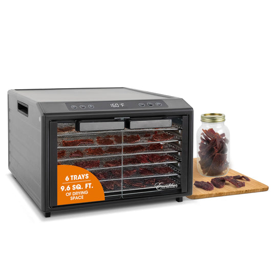 Excalibur Electric Food Dehydrator Select Series 6-Tray with Adjustable Temperature Control Includes Chrome Plated Drying Trays Stainless Steel Construction and Glass French Doors, 700-Watts, Black