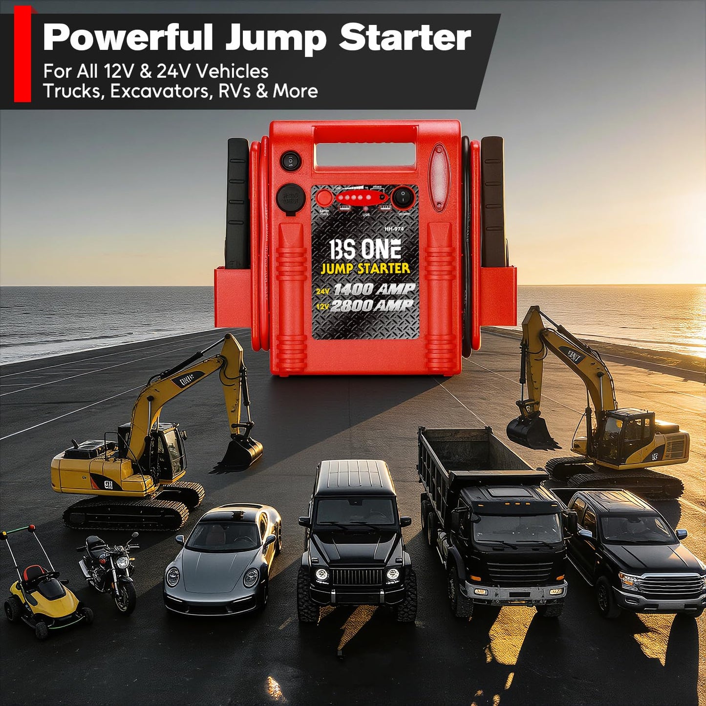 24V / 12V Jump Starter, Heavy Duty 1200/2400 Peak Amp Sealed Lead Acid Battery Jump Starter for Car Truck Tractor Excavator, Jump Box Power Pack with USB/DC Output and LED Light