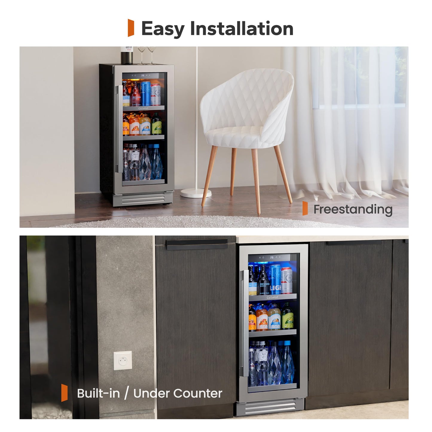 Ca'Lefort Beverage Refrigerator Cooler - 30 Inch 34-54°F Beverage Fridge Glass Door, Drink Fridge Glass Door 3 LED Beverage Cooler Built-in or Freestanding, Perfect for Home/Kitchen(6.0 Cu.ft)