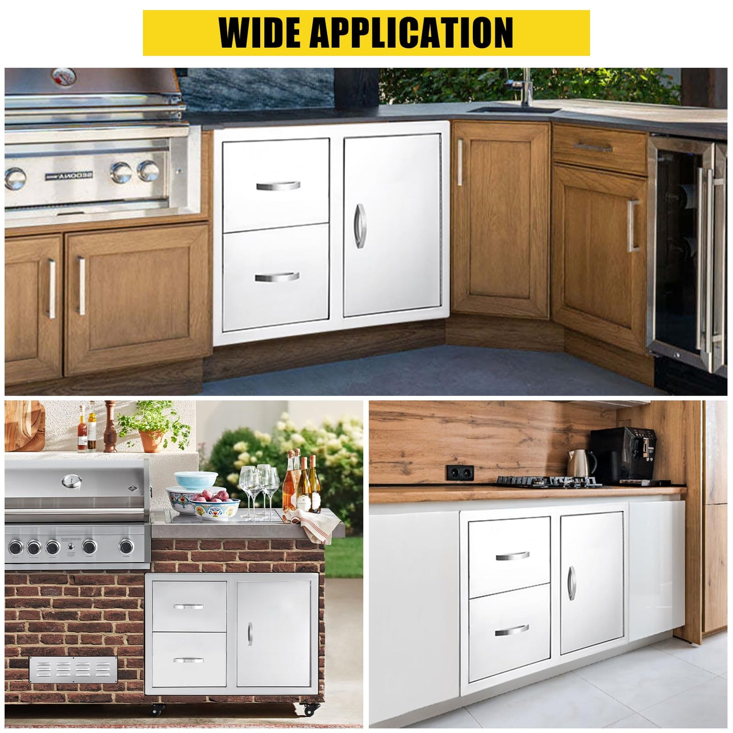 GarveeLife 33''W x 22''H x 22''D Outdoor Kitchen Drawer Combo with Paper Towel Rack, BBQ Access Door Drawers Combo with Stainless Steel, Perfect for BBQ Grill Station Outdoor Kitchen Storage Cabinet