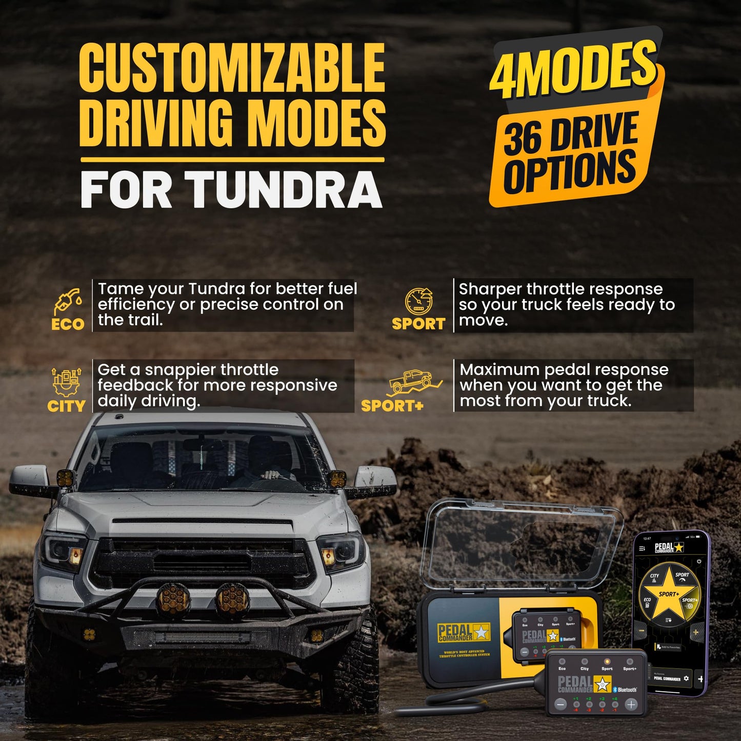 PEDAL COMMANDER Throttle Response Controller Compatible with Toyota Tundra 2007-2021 - Plug-and-Play, 4 Driving Modes, App Control, Off-Road Throttle Controller Performance Mods, Tundra TRD Parts
