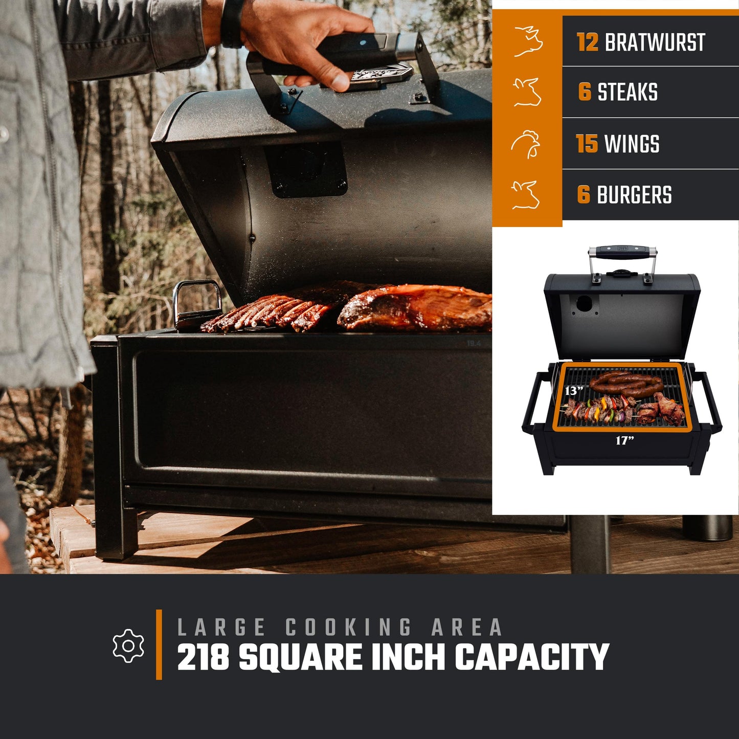 Oklahoma Joe's® Rambler Portable Charcoal Grill with 218 sq. in. Cooking Area, Portable Grill, Black