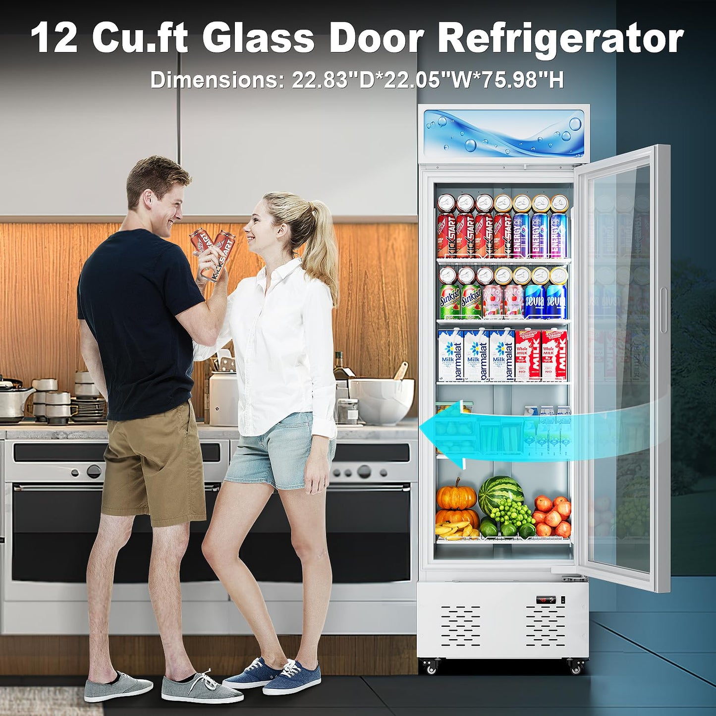 ECEVT 22.8'' W Commercial Beverage Refrigerator, 11 Cu.Ft Glass Door Drink Cooler with Soft Light and 5 Shelves, Display Refrigerator for Restaurant Store Cafe Bar, White