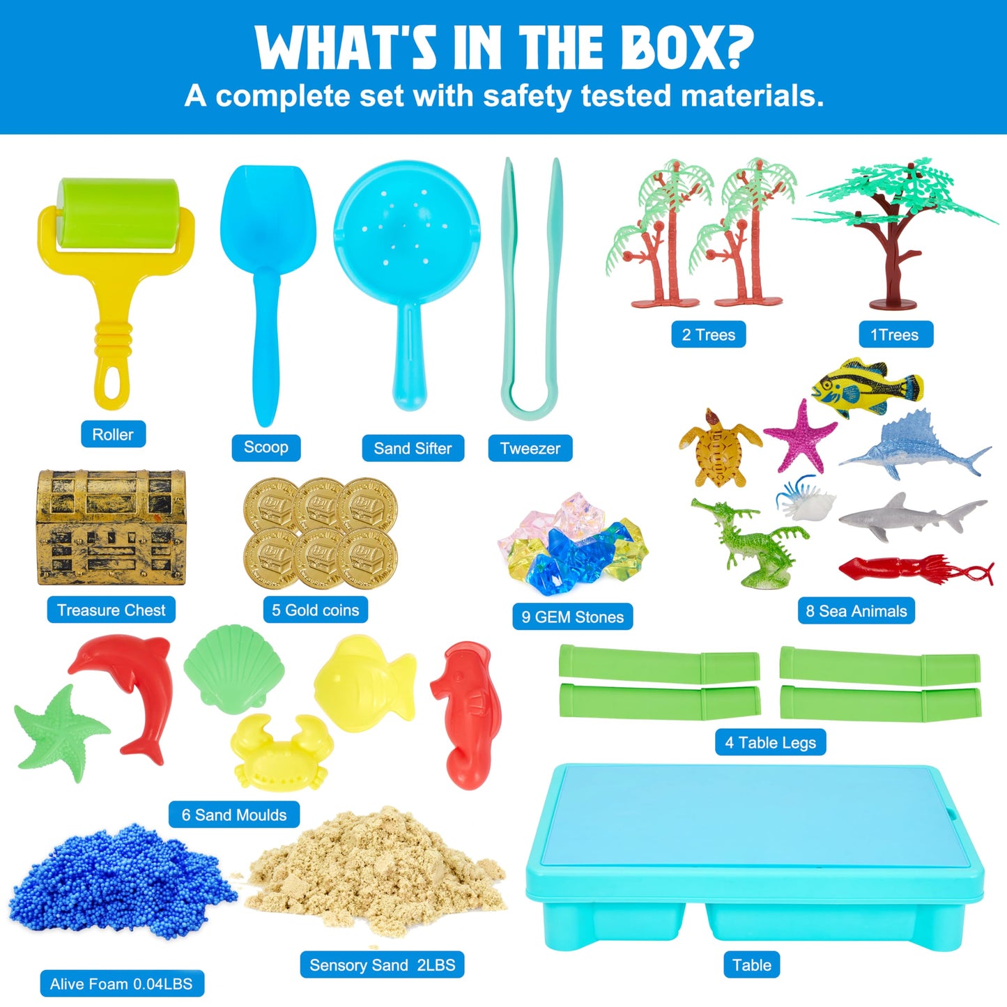 Carolart Ocean Sensory Table with Sands, Bin with Lid, Indoor Outdoor Use, Sand Art Kit for Boys and Girls, Toys for Toddlers Age 3-5, 17x11.5x10.2 Inches