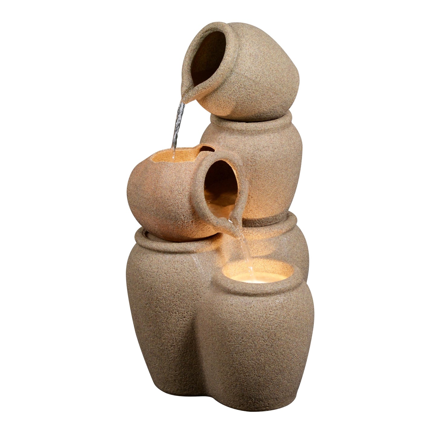Puulye 29.53" H Outdoor Water Fountain Made with Eco-Friendly Recyclable Materials, Polyethylene Cascading Waterfall Outdoor Fountain, Garden Decor with LED Light & Pump for Patio, Backyard