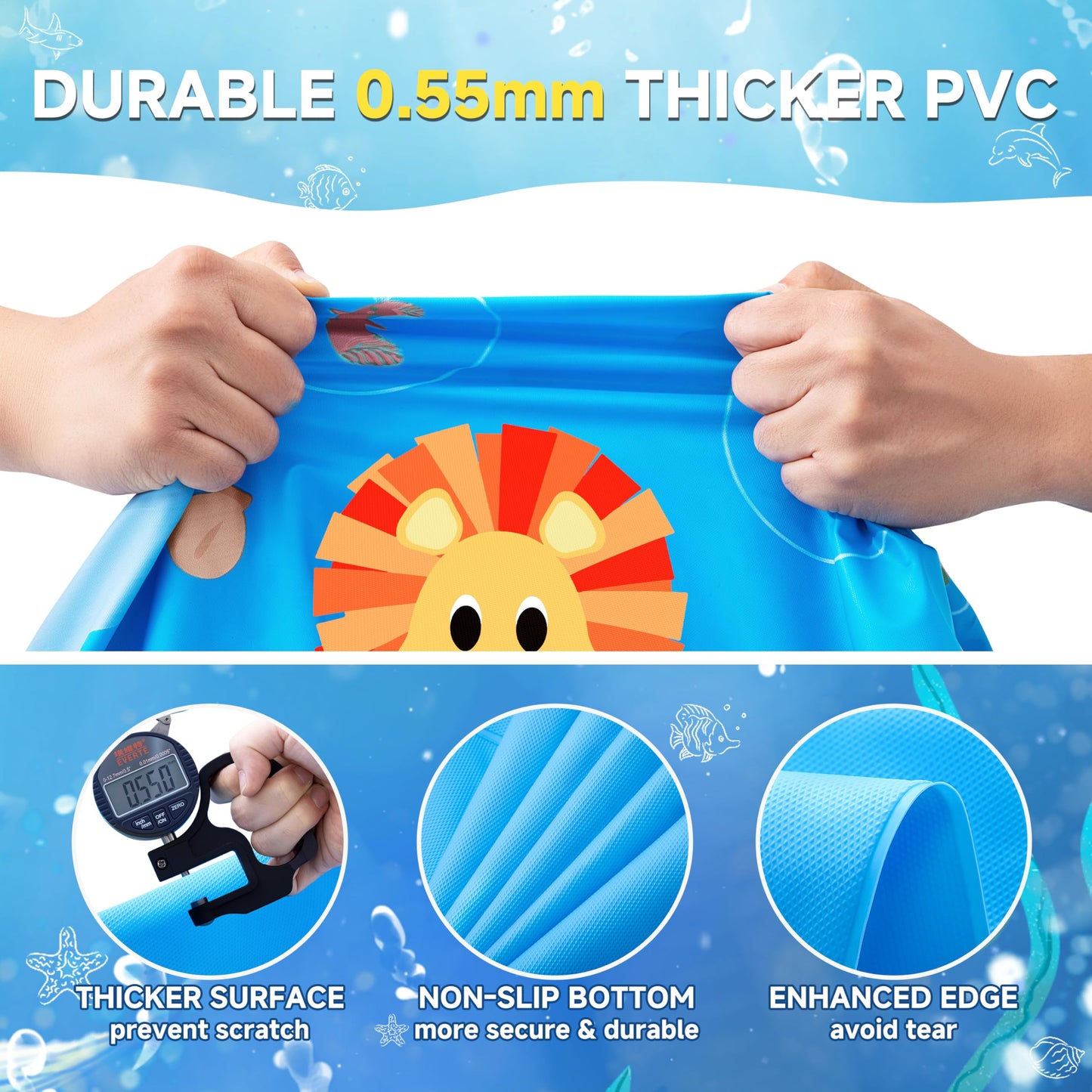 Non-Slip Splash Pads for Toddlers 1-3, Thickened 69-Inch Sprinkler Pool – Fun Outdoor Water Play Mat for Kids, Children, and Dogs – Safe Summer Backyard Fountain Toy (Blue)