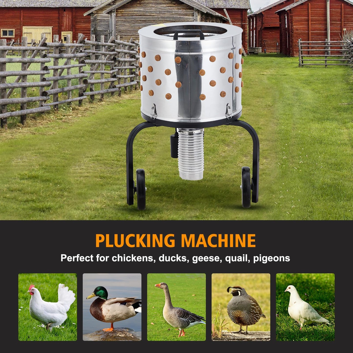 ActiveTrail 20" Stainless Steel Chicken Plucker Machine, 106 Soft Rubber Fingers, 550w Poultry Plucker with Wheels for Farm & Restaurant