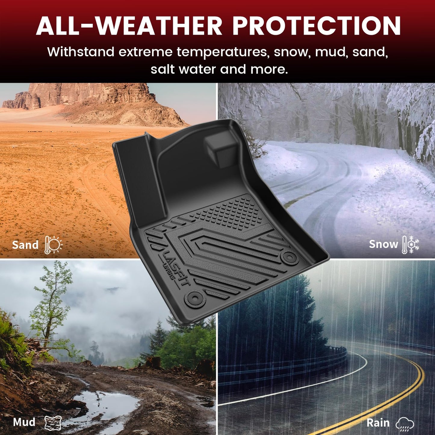 LASFIT Floor Mats for Volkswagen VW Atlas 2019-2026 7 Seats(Bench Seating), All Weather TPE Custom Fit 3 Rows Floor Liners and Backrest & Trunk Mats for VW Atlas Accessories Full Set Car Mats, Black