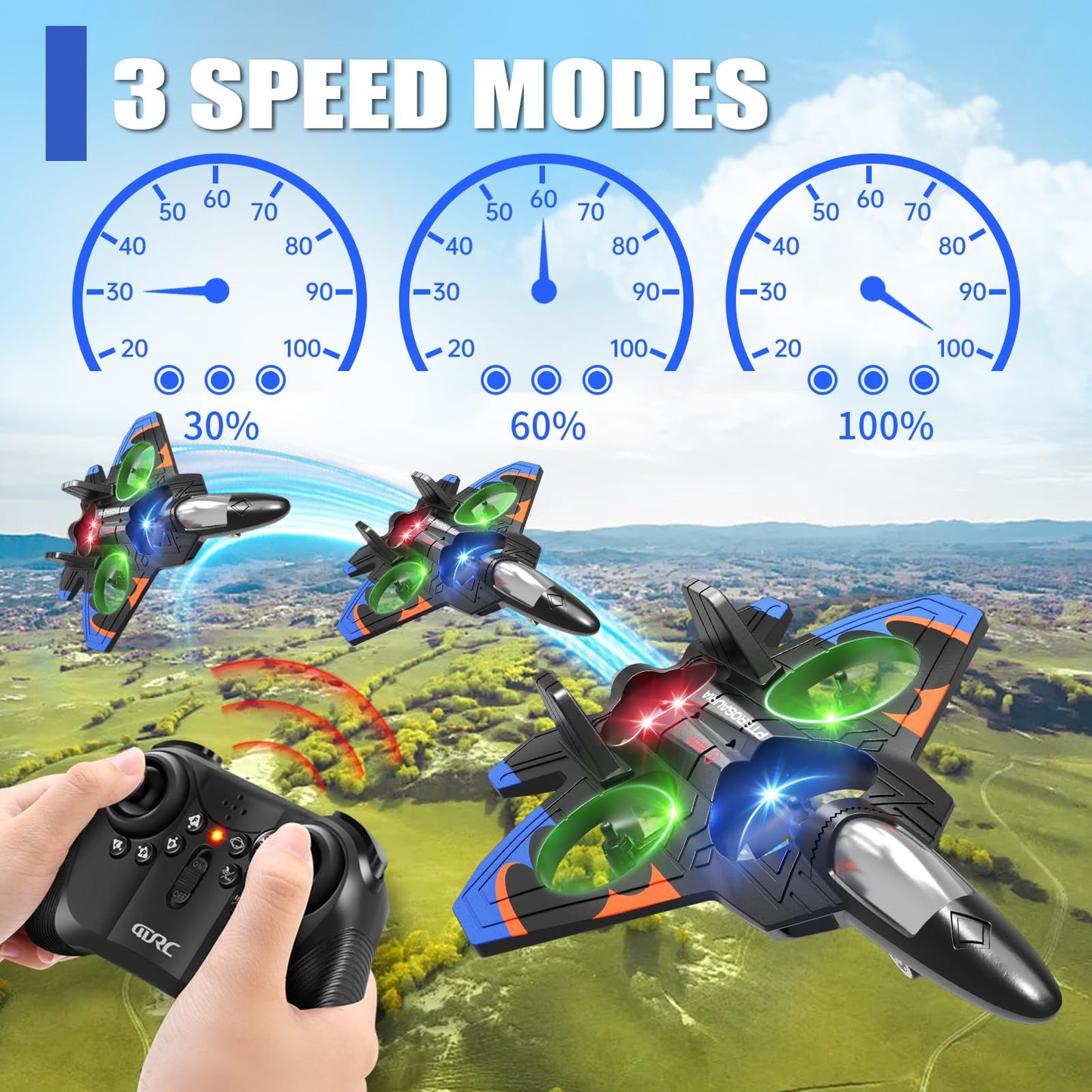 4DRC V32 Foam RC Planes with 3 Batteries, Remote Control Airplanes for Kids Adults 8-16, RC Drone Airplane Helicopter Jet with Light, 360° Flip, Stunt Roll, Airplane Toy Gifts for Kids Boys Adults