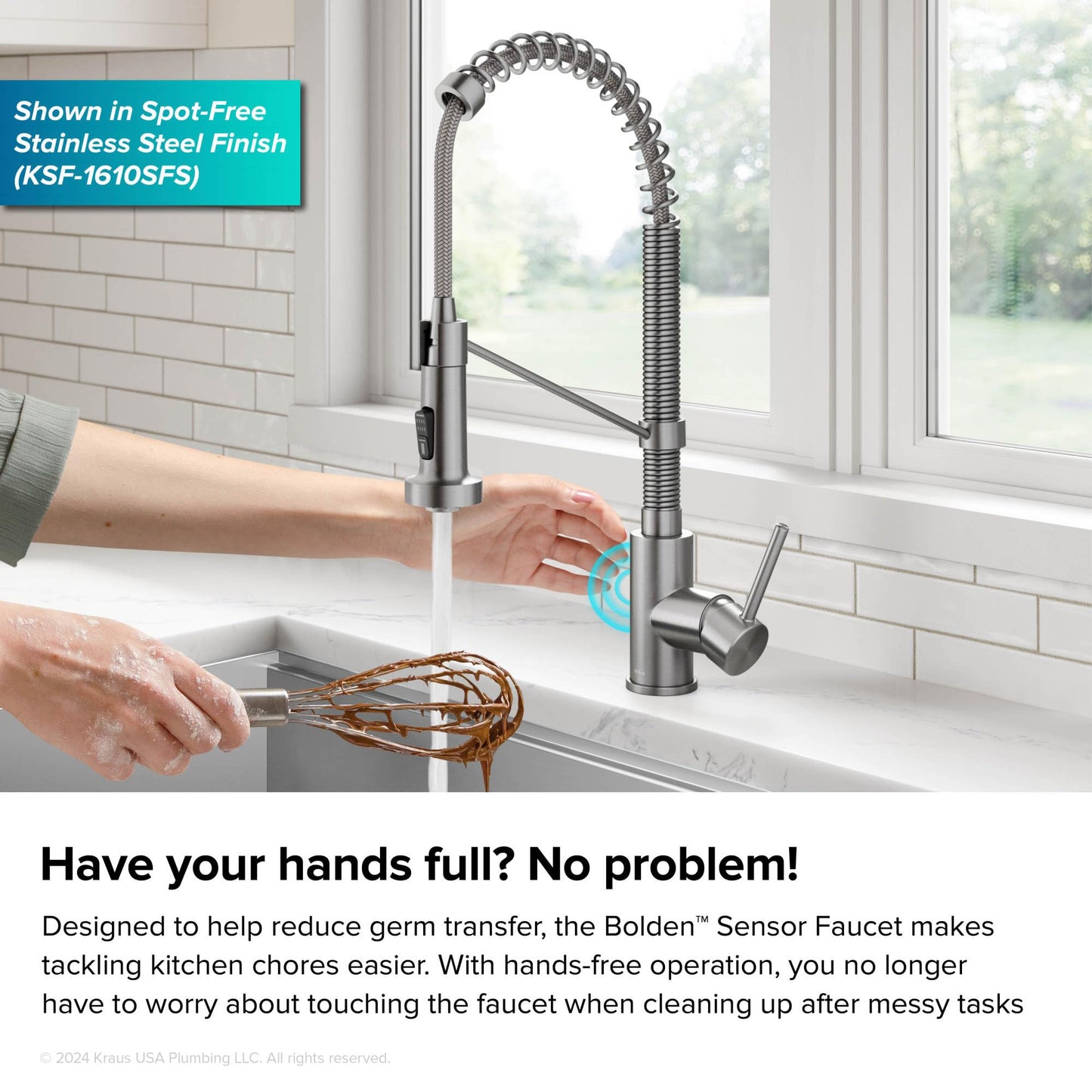 KRAUS Bolden Touchless Sensor Commercial Style 2-Function Single Handle Pull Down Kitchen Faucet in Spot-Free Antique Champagne Bronze, KSF-1610SFACB