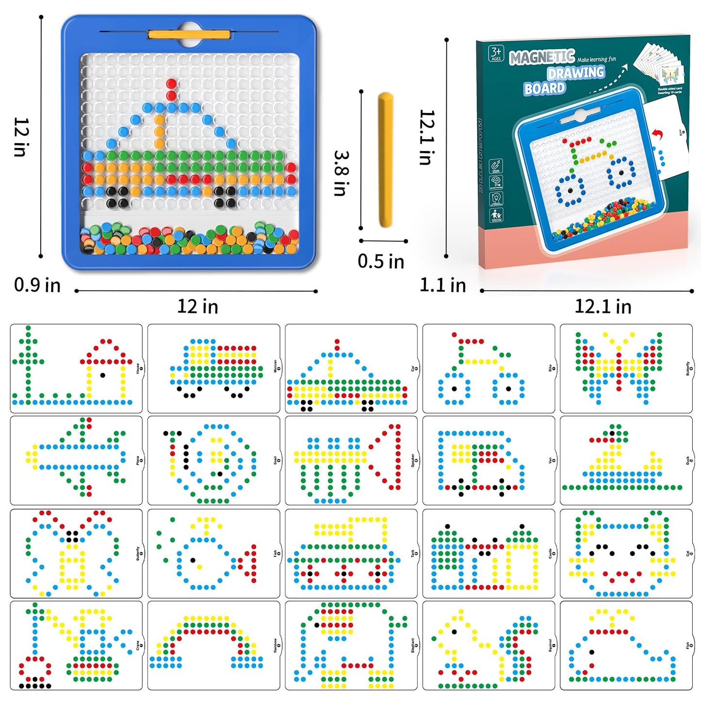 Large Magnetic Dots Board for Toddlers, Magnetic Drawing Board for Kids, Magnetic Dot Art with Magnetic Pen, Montessori Preschool Education Travel Toys for Kids Boys Girls Age 2 3 4 5 6 7 8 Years Old
