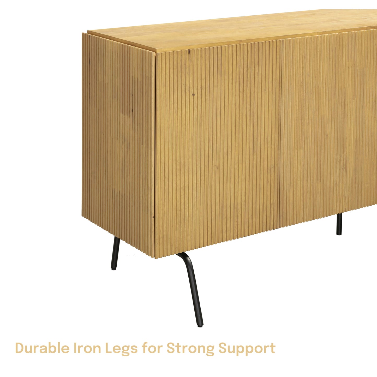 NTC Veil Modern Sideboard with 4 Doors, Buffet Cabinet with Vertical Groove Design and Metal Legs, Storage Cabinet for Living Room, and Hallway, Effortless Assembly, Sand