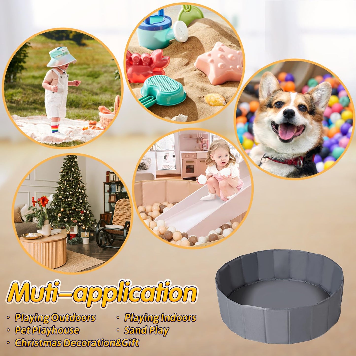 Ball Pit for Toddlers Babies Dogs Cats Iinfant Children, Foldable Ball Pits Play Tent, Crawl Playpen Ball Pool with Storage Bag, Surprise for Boys Girls Festival (Balls Not Included), Gray