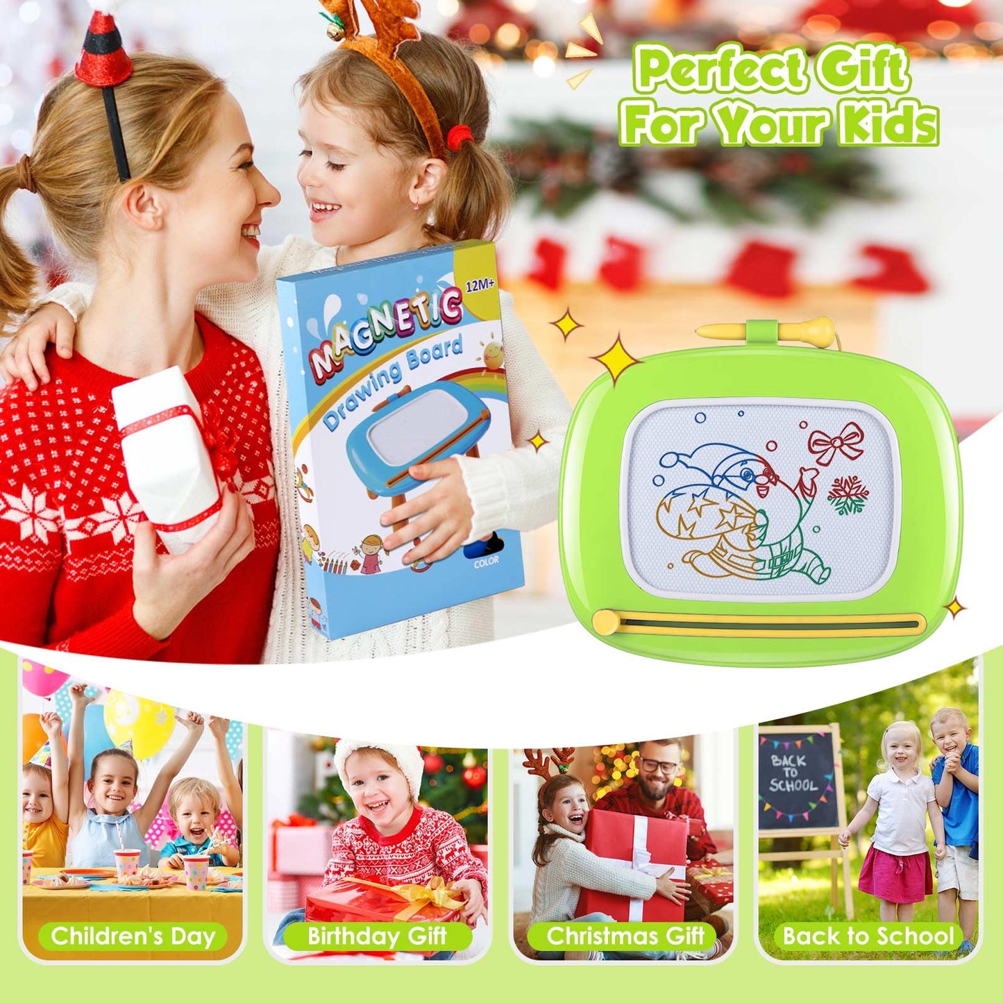 Smasiagon Toddler Girl Boy Toys,Magnetic Drawing Board for Toddlers,Early Learning Doodle Board Writing Painting Sketch Pad, Birthday Easter Valentines Day Gifts for 1 2 3 Year Old (Green)