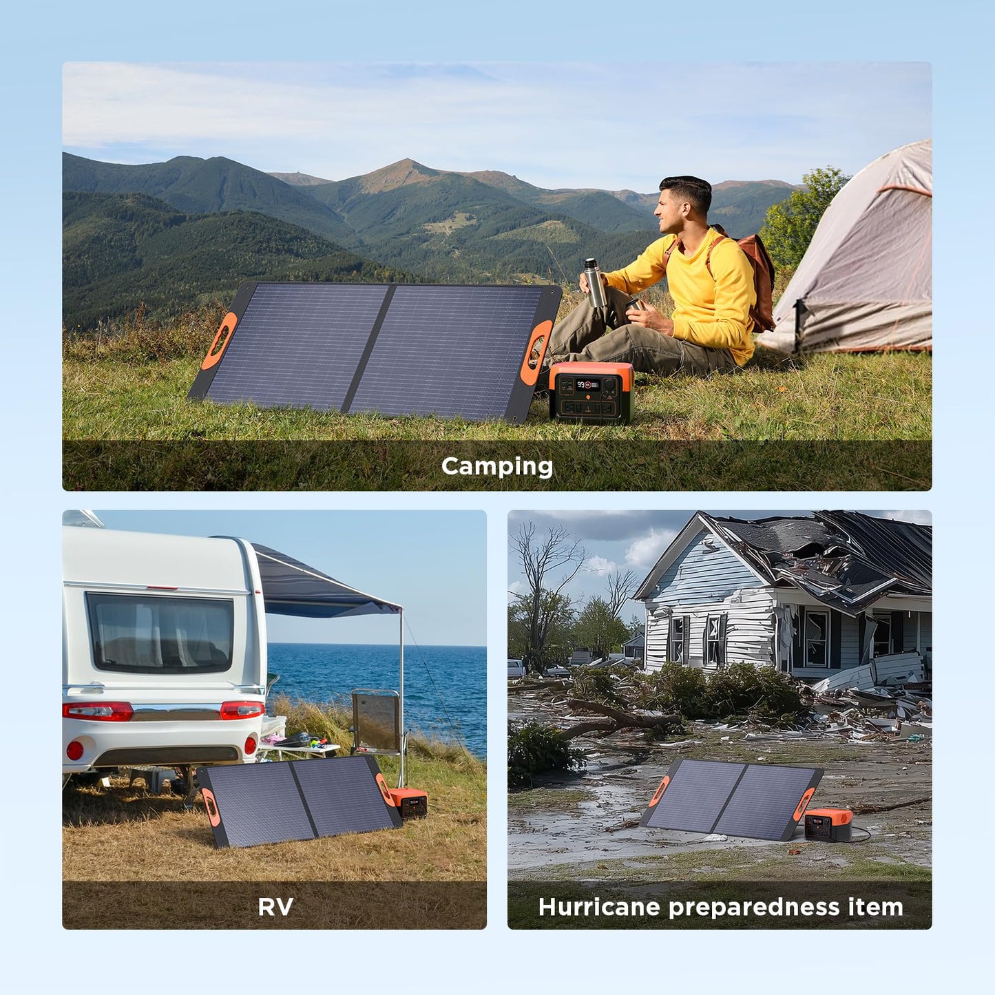 ZOUPW 110 Watt Portable Solar Panel for Jackery Explorer 300/500/Ecoflow/Anker Solix/Bluetti, Foldable Monocrystalline Solar Charger IP67 Waterproof Offgrid Power for Camping RV Battery Backup