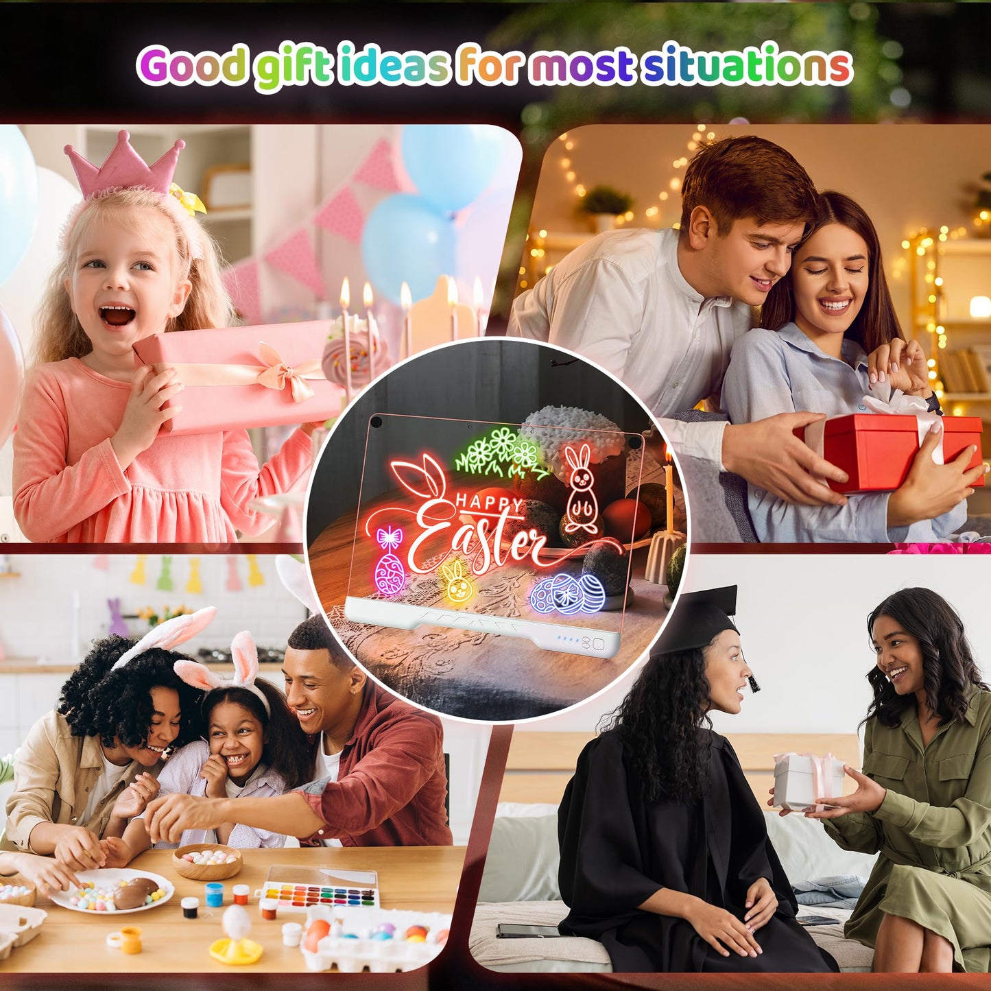 LED Drawing Board,16 Inch Rechargeable Light Up Writing Pad, 7 Colors & 4 Lighting Modes Neon Art Dry Erase Glow Up Doodle Pad,7 Markers & Tracing Book Art Gifts for Kids Ages 4 5 6 7 8 9 10 11 12