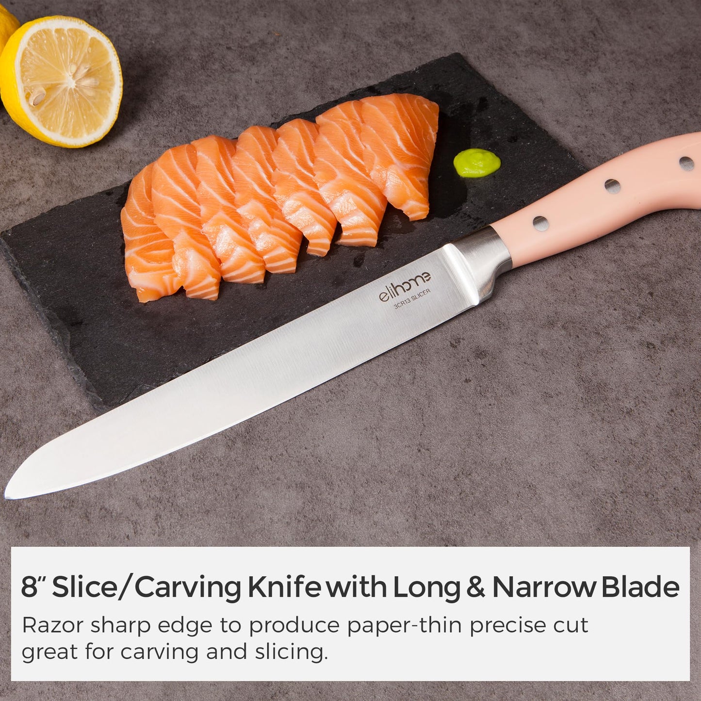 Elihome Essential 3-piece Dishwasher Safe Non Slip Juice groove Cutting Board Set and 5-piece Premium Stainless Steel Kitchen Knife Set