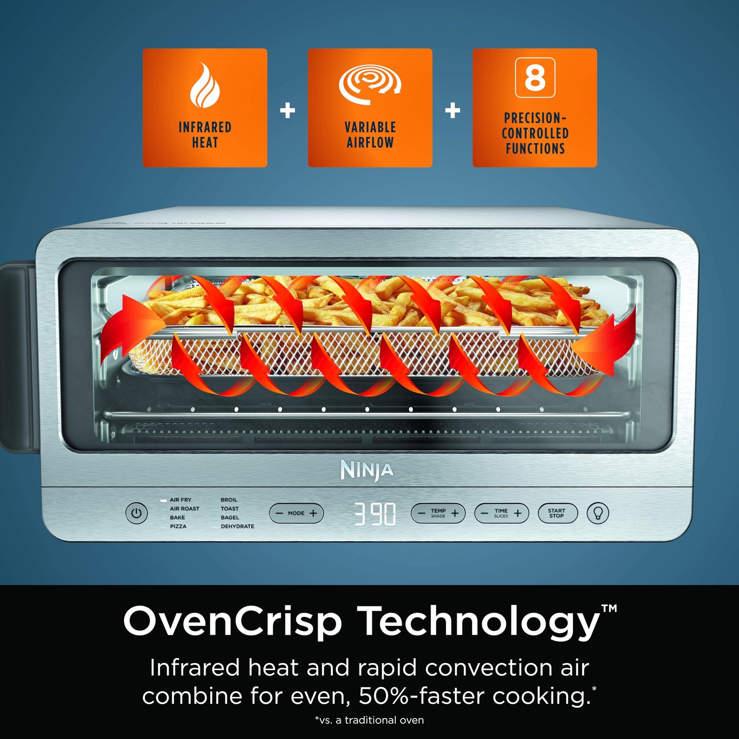 Ninja Air Fryer Toaster Oven Combo | 8-in-1 Functionality | Flip Up & Away for Storage Space | Air Fry Basket, Sheet Pan, Wire Rack & Removable Crumb Tray |1800 Watt | Stainless Steel | SP151