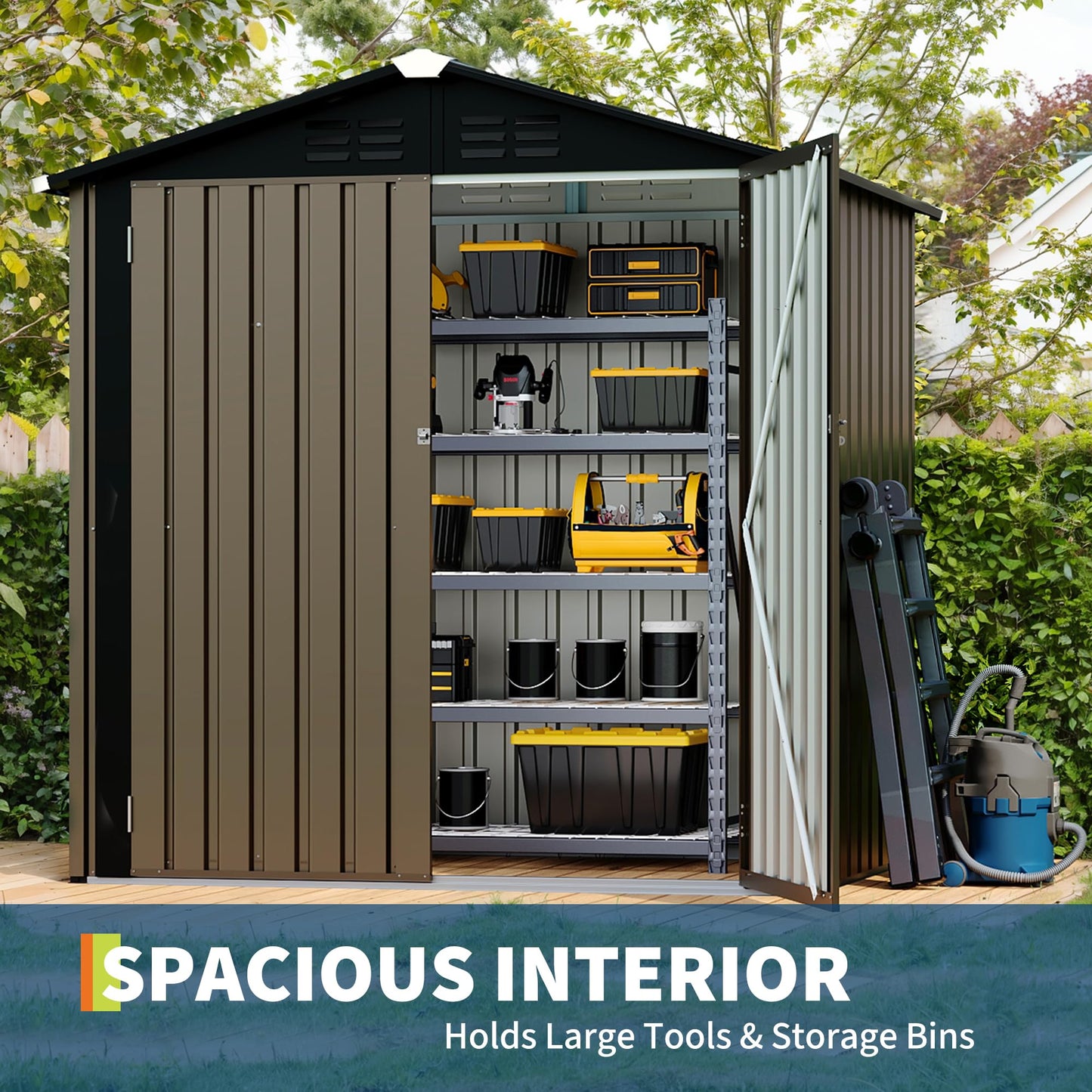 6x4 FT Outdoor Storage Shed, Garden Tool Storage Shed with Sloping Roof and Double Lockable Door, Outdoor Sheds with Panel Protection for Backyard Garden Patio Lawn
