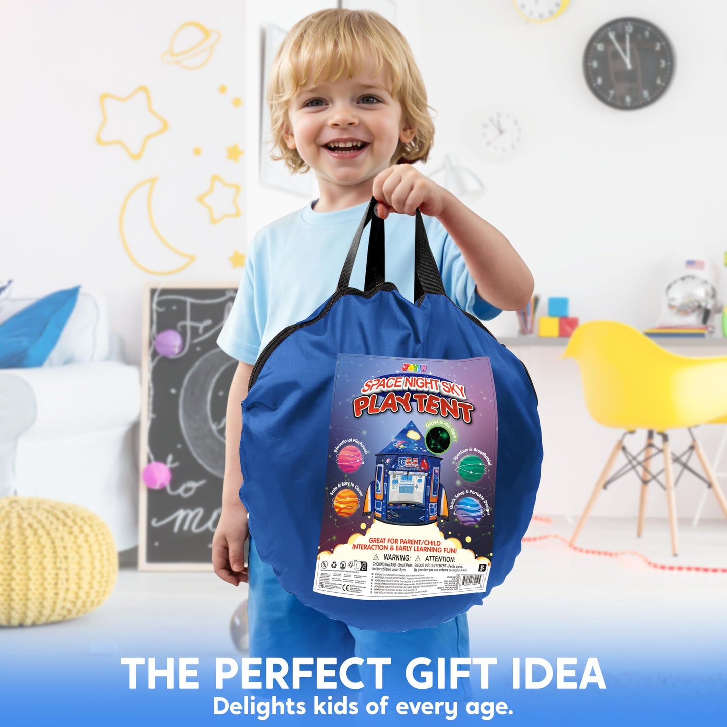 JOYIN Rocket Ship Play Tent for Kids – Glow-in-the-Dark Space Tent with Starry, Astronaut Spaceship Foldable Playhouse for Boys & Girls, Indoor Outdoor Kids Pop-up Play House, Toddler Birthday Toy