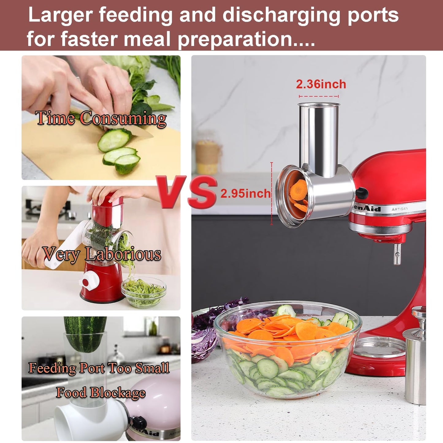 Stainless Steel Slicer Shredder Attachment for KitchenAid Stand Mixer, Large Salad Machine with Vegetable Slicer Cheese Grater Attachments for Kitchen Aid, Dishwasher Safe by Rafbar