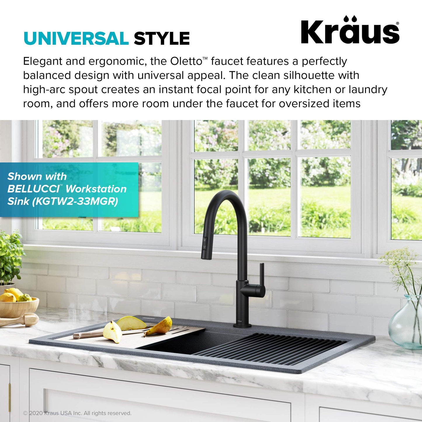 KRAUS Oletto Single Handle Pull Down Kitchen Faucet in Matte Black, KPF-2820MB