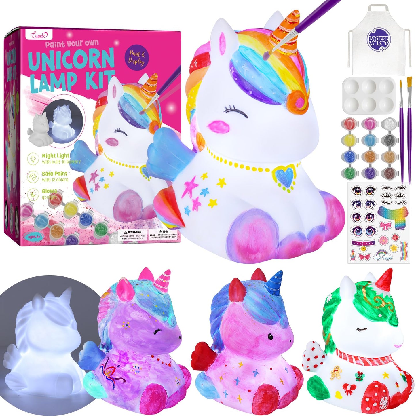LAOESE Paint Your Own Unicorn Lamp Kit, Art Supplies Unicorn Painting kit for Kids, Arts and Crafts for Kids Ages 8-12, Unicorn Toys Birthday Gifts for Kids Girls Boys Ages 3 4 5 6 7 8 9 10 11 12+