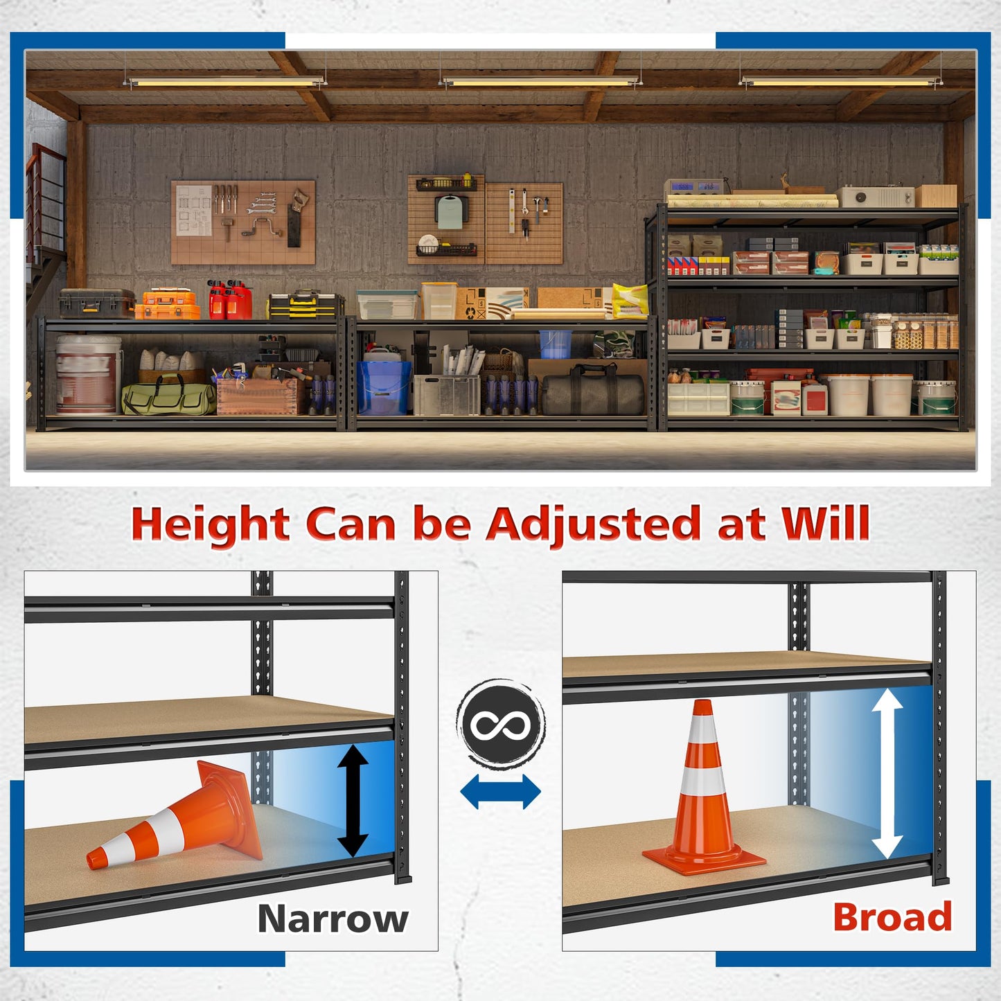 DurayLoly 59.8"W Metal Shelving 59.8"H Storage Shelves 2200LBS Garage Shelving Adjustable Metal Shelves Heavy Duty 4 Tier Pantry Shelf for Basement Warehouse Pantry Supermarket 59.8"W x 24"D x 59.8"H
