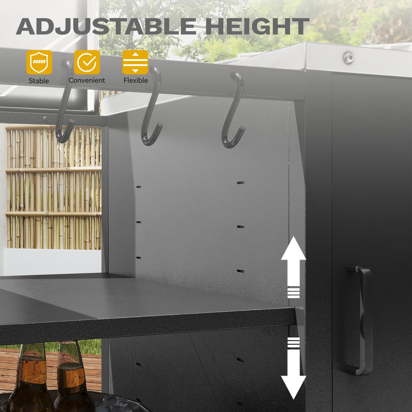 DWVO XL Outdoor Grill Table with Stainless Steel Tabletop, Grill Cart with Adjustable Storage Shelves, Spice Rack, Paper Towel Holder, and Trash Bag Holder, BBQ Prep Table for Parties