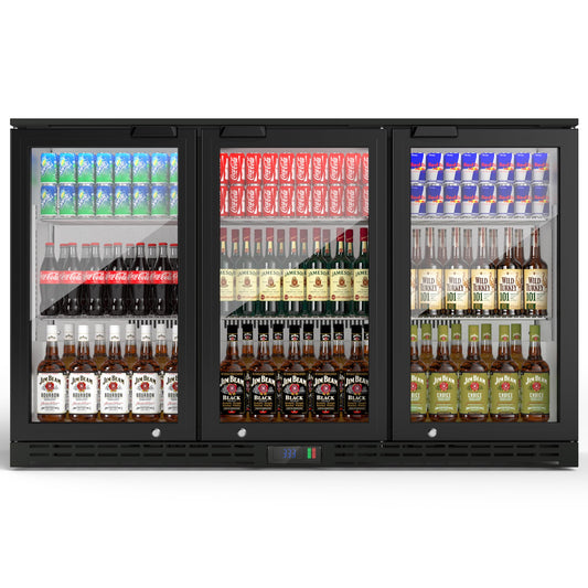 Coolake 53" Back Bar Cooler with 3 Glass Doors, 11.7 cu.ft Commercial Under Counter Height Beverage Refrigerator, Stainless Steel Beer Fridge with LED Lighting for Soda Drinks, Beer, Wine