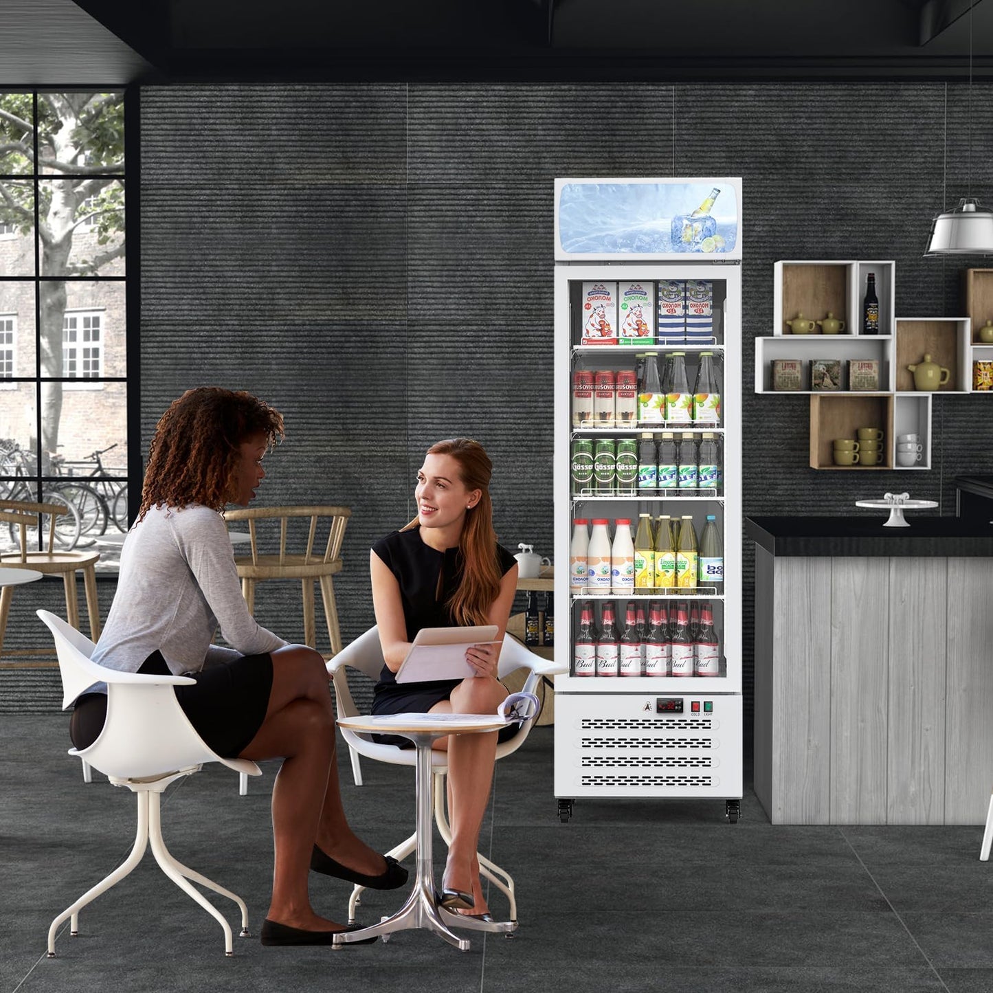 13.4 Cu.Ft Commercial Merchandiser Refrigerator, Commercial Refrigerators With Glass Door and Soft Led Light, Display Refrigerator Upright Fridge With 3 Adjustable Shelves for Shop, Restaurant, White