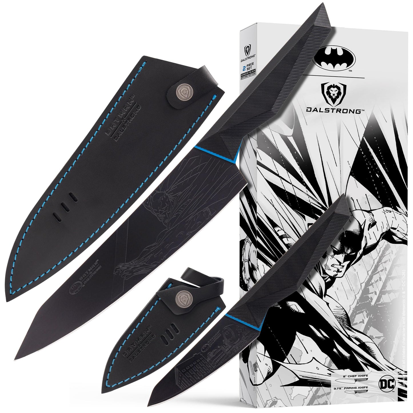Dalstrong Knife Set - 2 Piece - BATMAN™ Shadow Black Edition - 8" Chef Knife 3.75" Paring Knife - High Carbon 7Cr17MoV Steel - Black Titanium Kitchen Knife - Collection Item - G10 Handle - Sheath