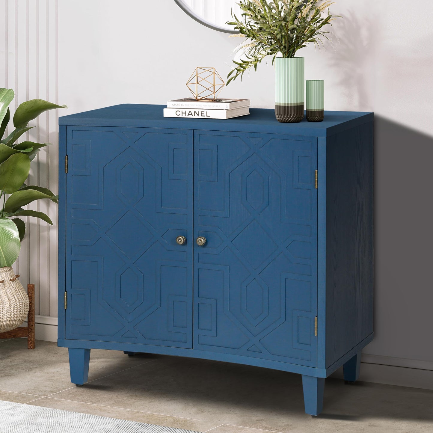 Christopher Knight Home Eyre Wooden Storage Accent Cabinet with 2-Door, Living Room Cupboard with Shelves, Dining Room/Kitchen Buffet Sideboard, Entryway Display Table,Home Office Decoration,Navy Blue
