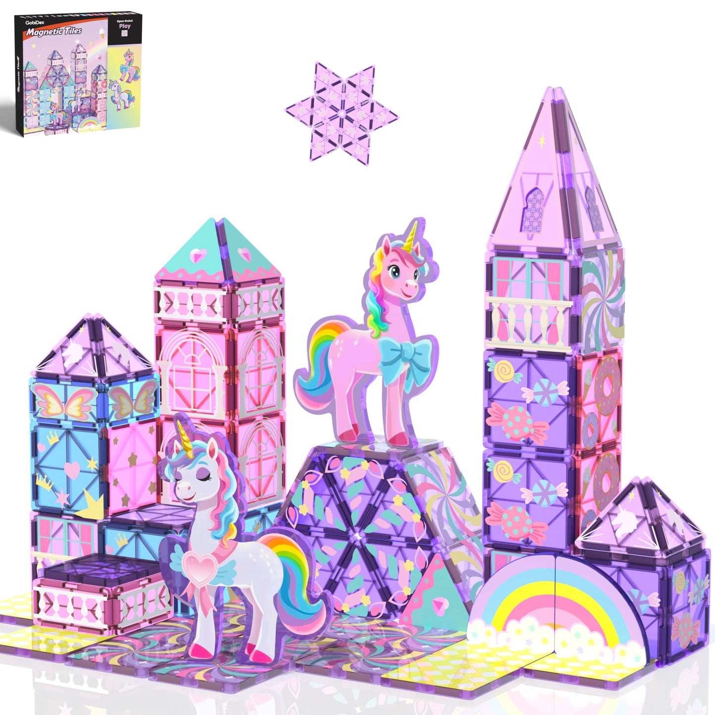 GobiDex Magnetic Building Blocks Unicorn Toys for Girls, Princess Magnetic Tiles Building Toys for Kids Ages 3-5 4-8, STEM Sensory Toddler Game Birthday Gift for Girls Boys Ages 3+
