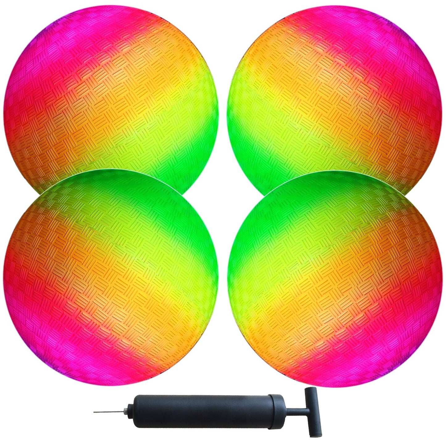 AppleRound 8.5-inch Dodgeball Playground Balls, Pack of 4 Balls with 1 Pump, Official Size for Dodge Ball, Handball, Camps and Schools (Rainbow)