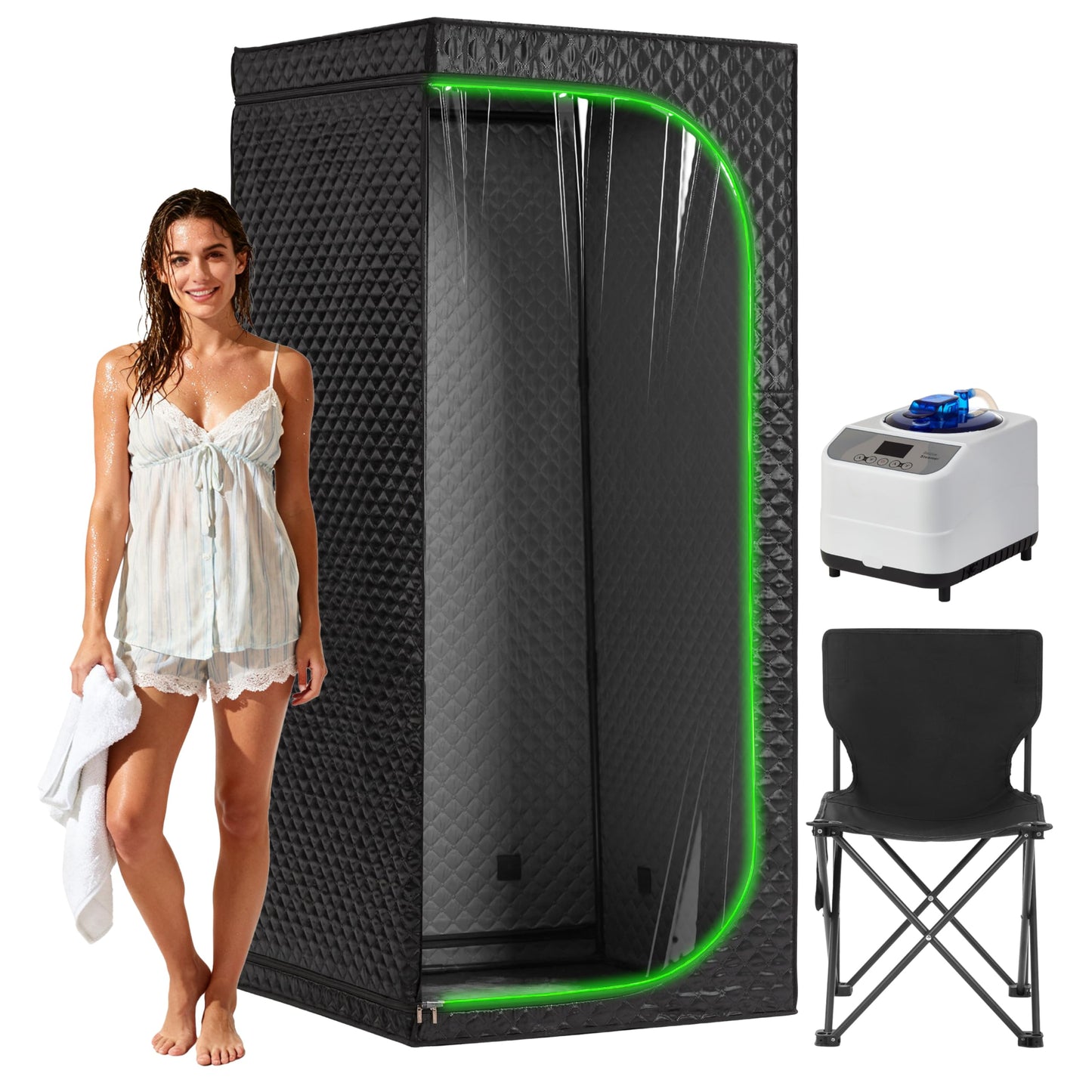 Fulove Steam Sauna Tent for Home, Portable Indoor Sauna with Powerful Steam Heating, Foldable Personal Spa for Relaxation & Recovery (Single Rectangular, Black)