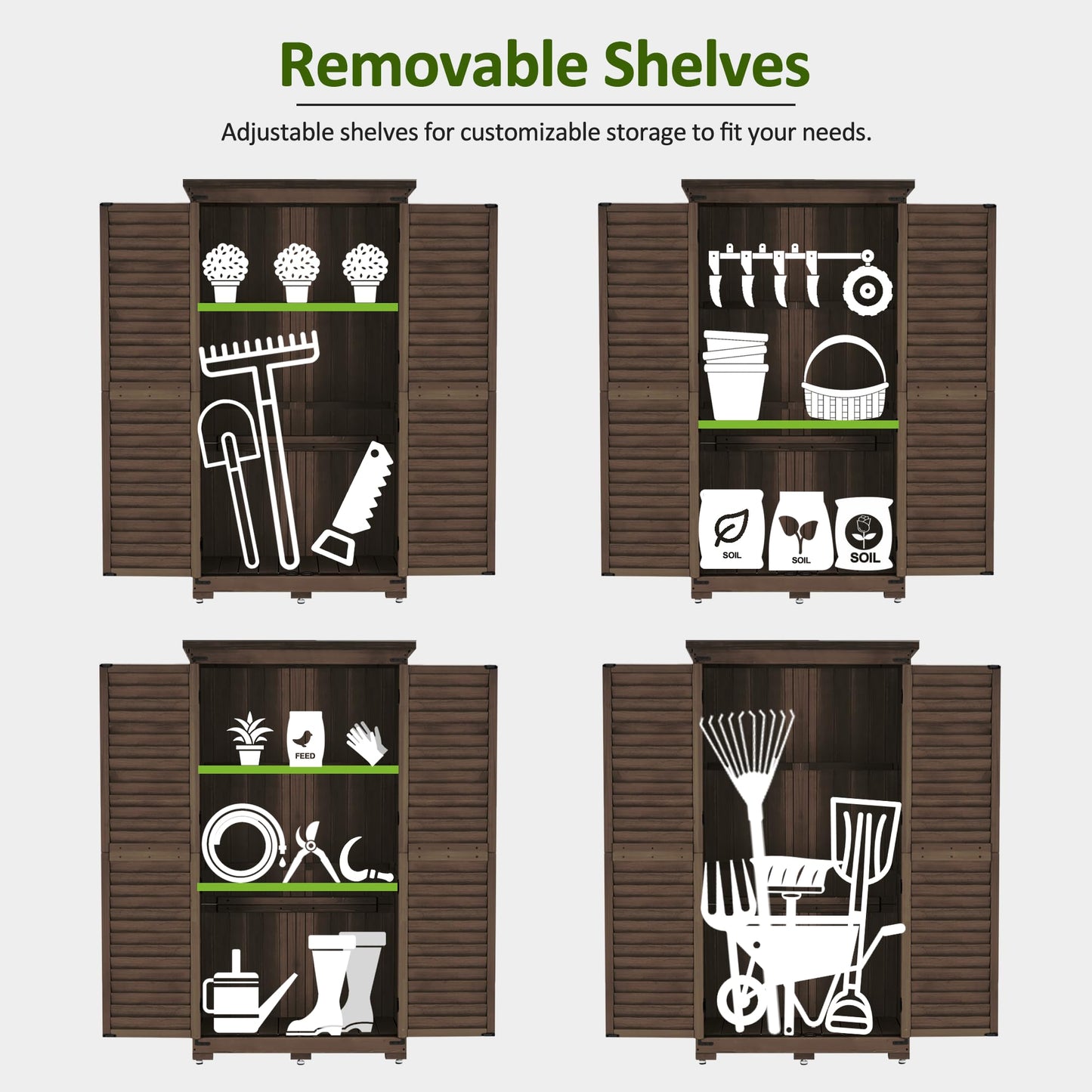 MCombo Outdoor Storage Cabinet, Garden Storage Shed, Outside Vertical Shed with Lockers, Outdoor 63 Inches Wood Tall Cabinet for Yard and Patio 0870 (Brown)