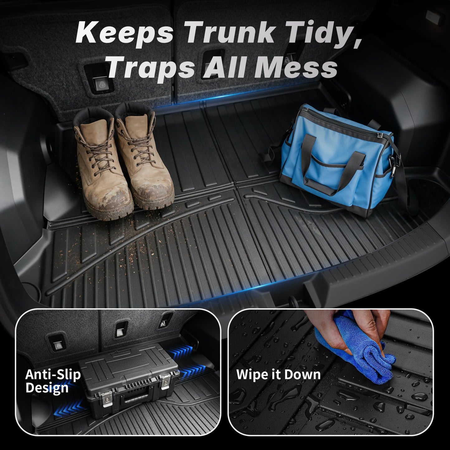 OEDRO Floor Mats & Cargo Mat Fit for Chrysler Pacifica 2017-2025 2026(No Hybrid Models), 7 and 8 Passenger Model, 2020-2025 Voyager Custom All-Weather Protection Full Set TPE Floor Liners