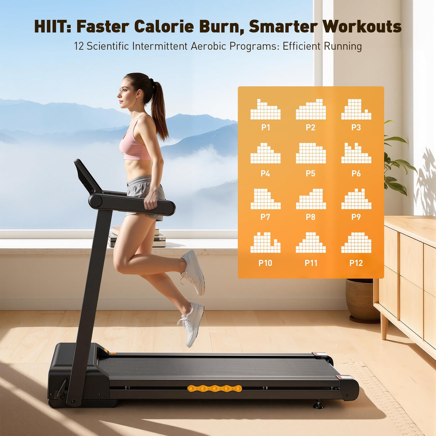 JAGJOG Treadmill for Home with Auto Incline, 3.5-4.5 HP Foldable Running Machine, 12 HIIT Programs,14"- 18" Wide LED Touchscreen, Smart App & Heart Rate, 300-400LBS Capacity, Fully Assembly